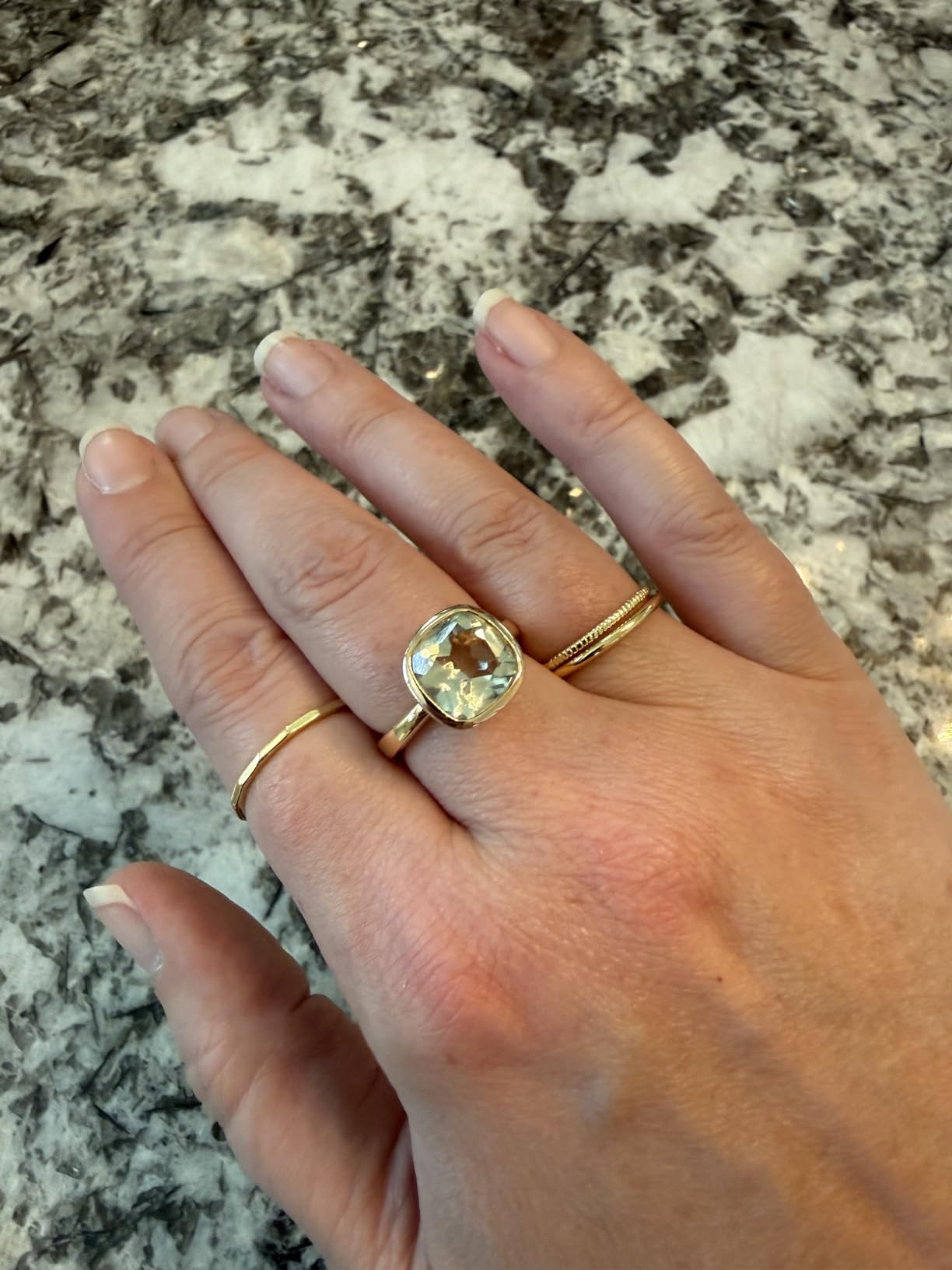 Green Amethyst Prasiolite Cushion Cut Ring 10x10mm - 925 Solid Sterling Silver with 3 Micron Gold Plating - Natural Authentic Gemstone, Scandinavian Handmade Fine Jewelry for Women customer photo 2