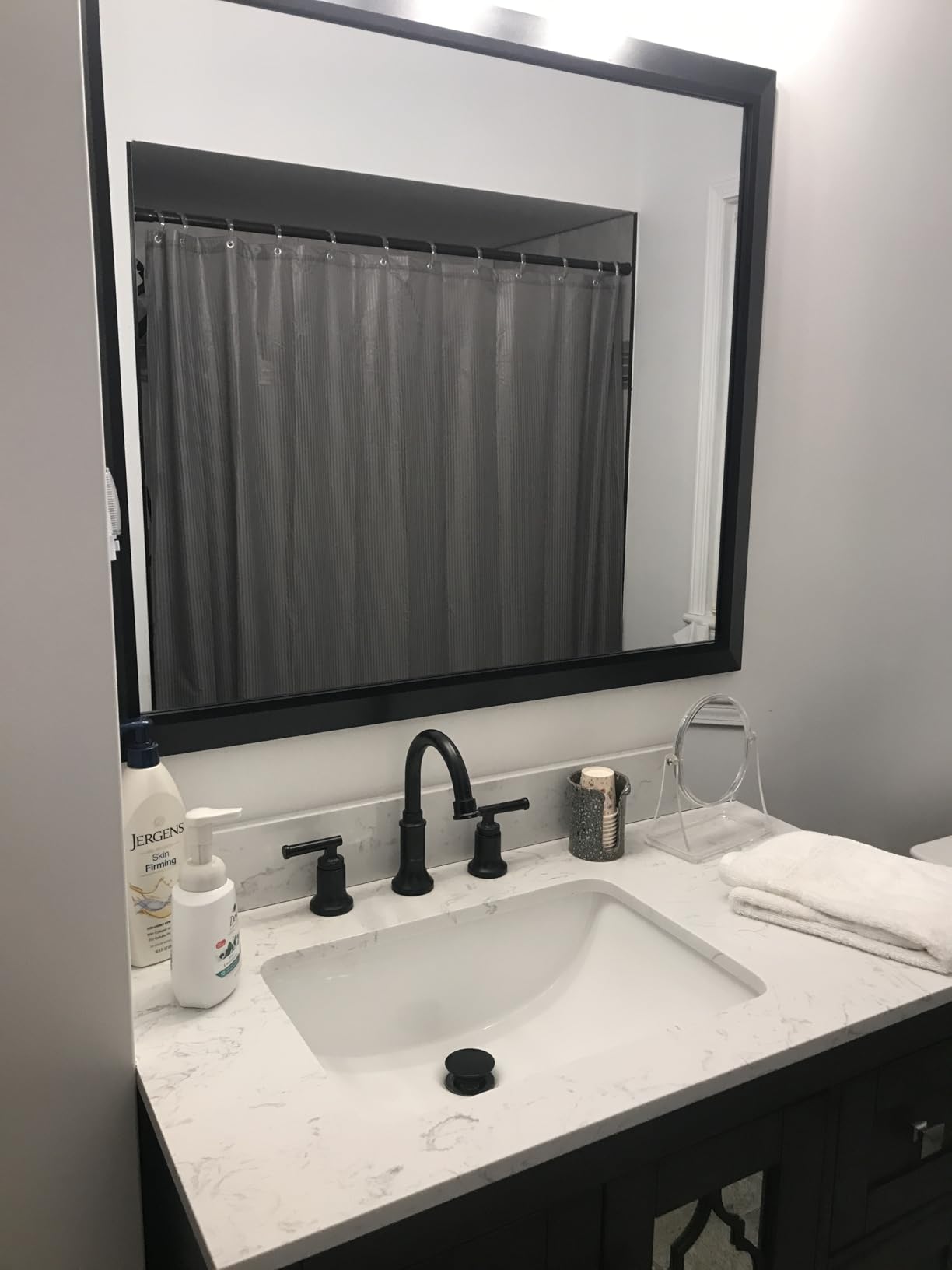 Black Metal Framed Bathroom Wall Mirror, 55x30 Inch | Anti-rust, HD tempered glass, for bathroom vanity, bedroom, living room, horizontal or vertical mount customer photo 2