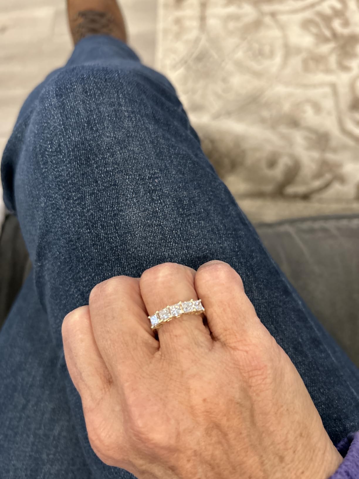 Houston Diamond District 1 to 5 Carat Lab Grown Princess Cut 5 Stone Engagement Ring Wedding Band customer photo 1