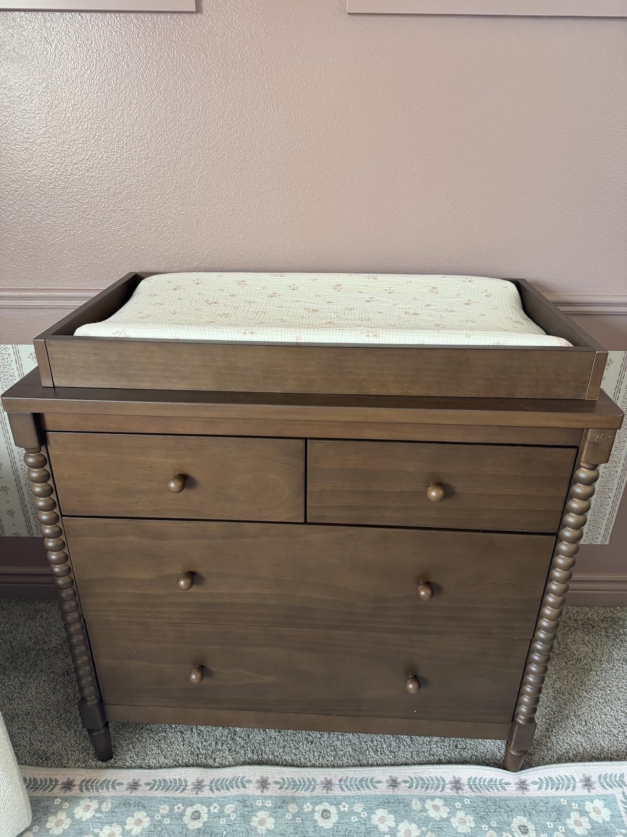 Delta Children Saint 4 Drawer Dresser with Changing Top and Interlocking Drawers, Teak Brown customer photo 1