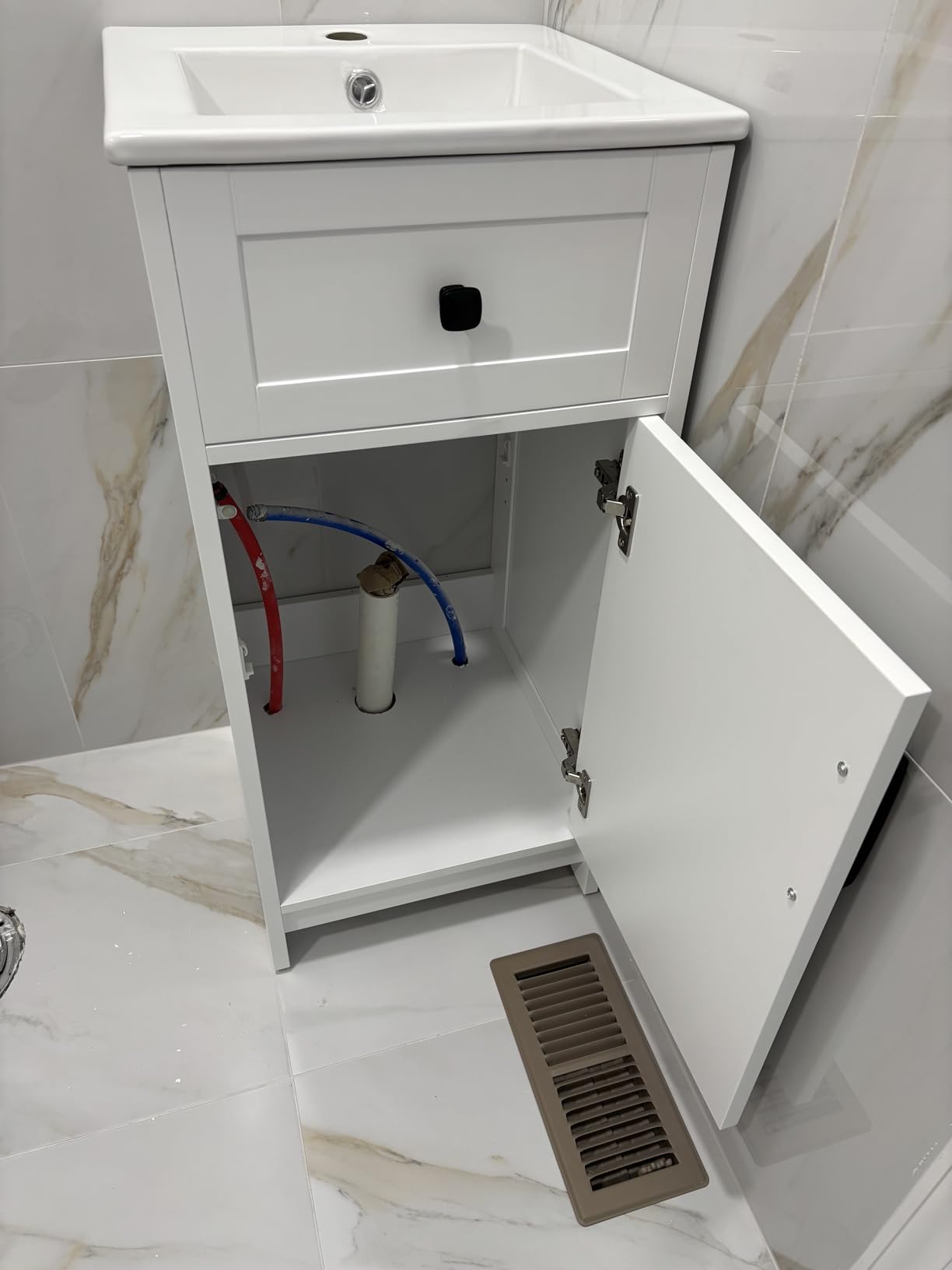 ALBAD 16-Inch Modern Bathroom Vanity with Sink, Compact Bathroom Vanity Set with Storage, Freestanding Small Space Bath Cabinet, Single Sink Cabinet with Adjustable Shelf (White) customer photo 1
