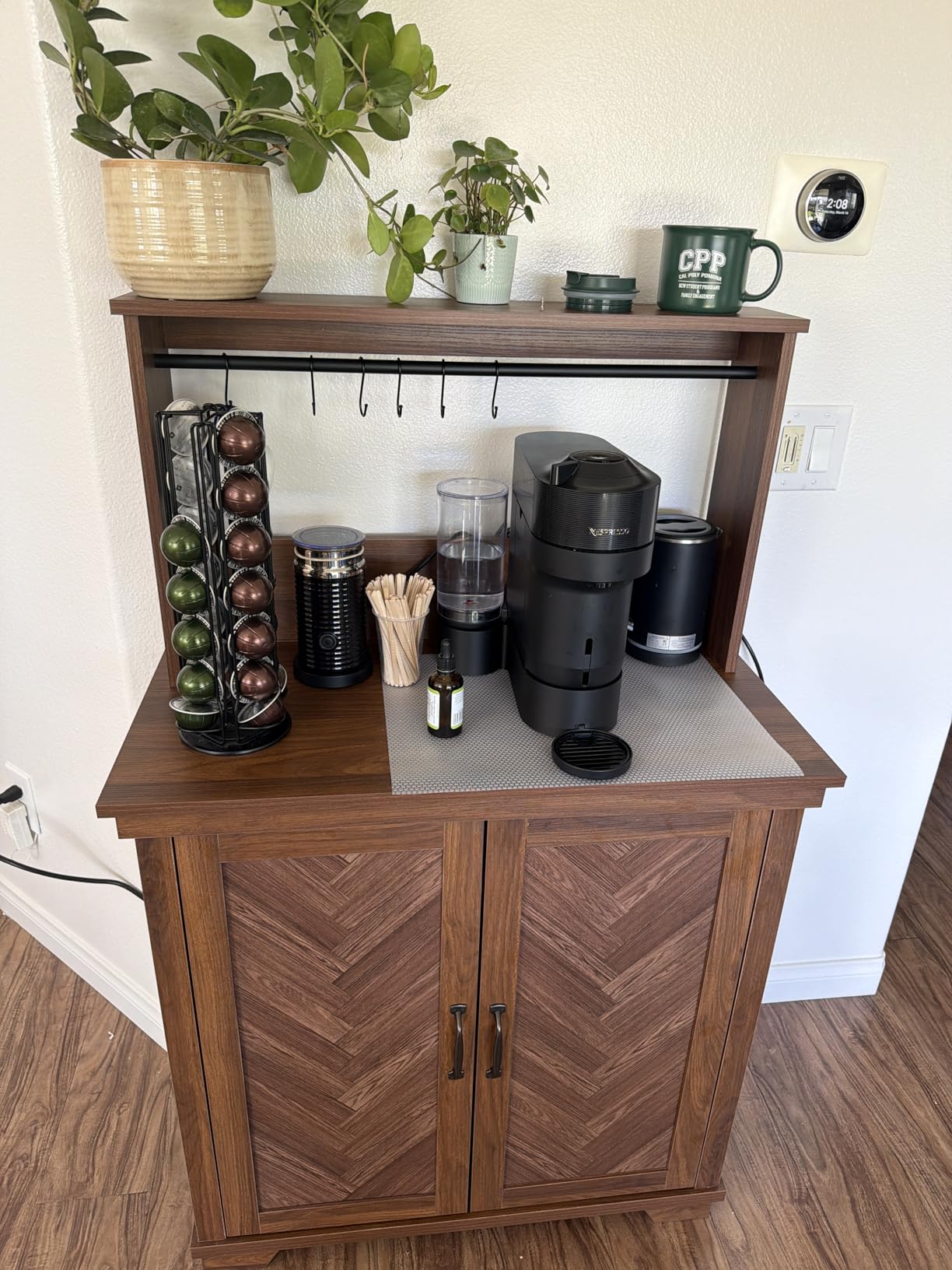 JOINICE Coffee Bar Cabinet with Storage and Charging Station, Walnut customer photo 1