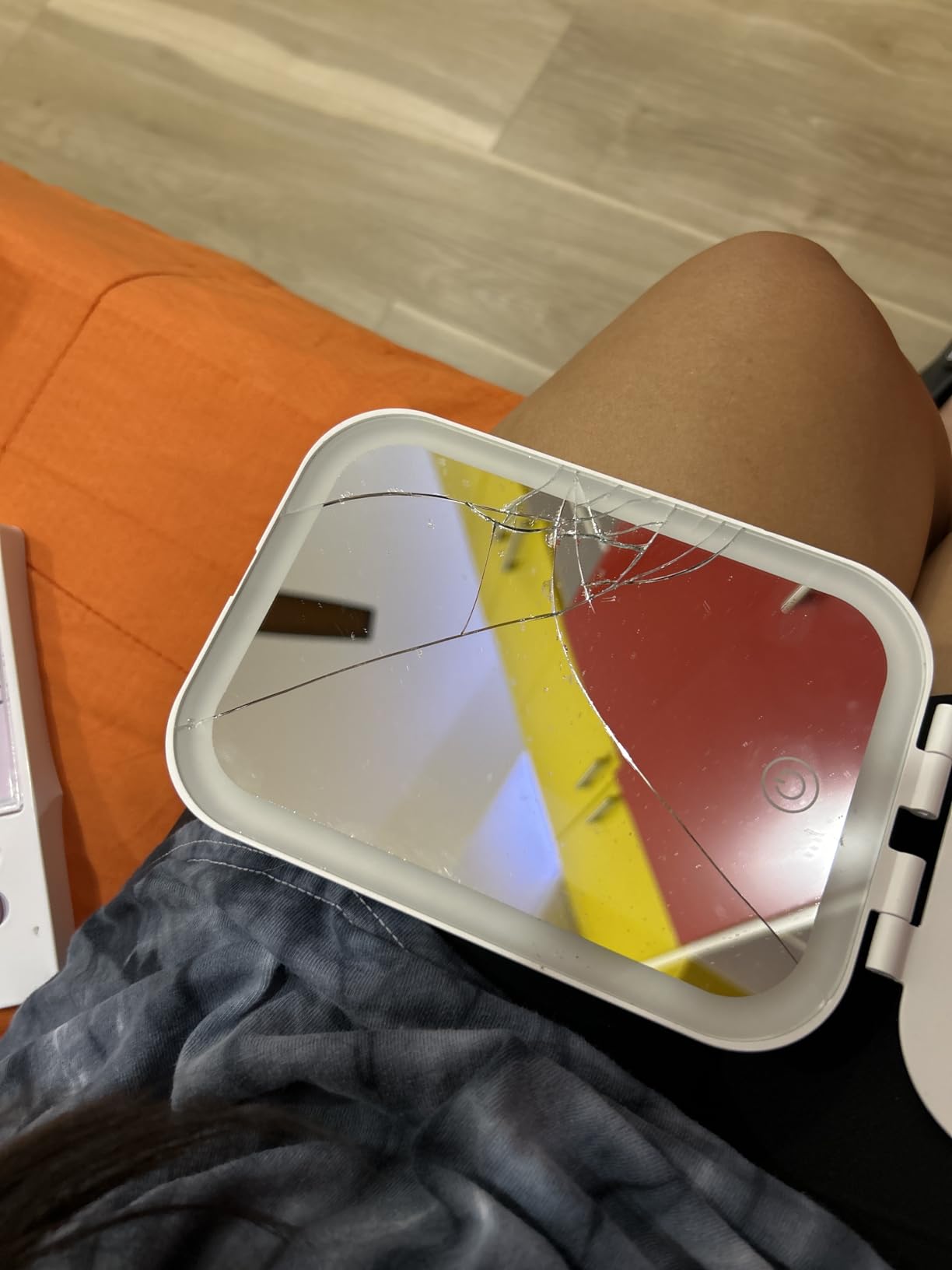 Travel Makeup Mirror, Portable Rechargeable Mirror with Lights | USB-Rechargeable, 3 Color LED Lighting, Adjustable Brightness, 7.9x5.4 inch, 1200mAh Battery, Gift for Women and Girls, White customer photo 1