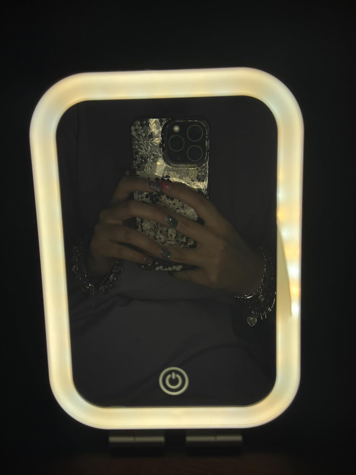 Travel Makeup Mirror, Portable Rechargeable Mirror with Lights | USB-Rechargeable, 3 Color LED Lighting, Adjustable Brightness, 7.9x5.4 inch, 1200mAh Battery, Gift for Women and Girls, White customer photo 2
