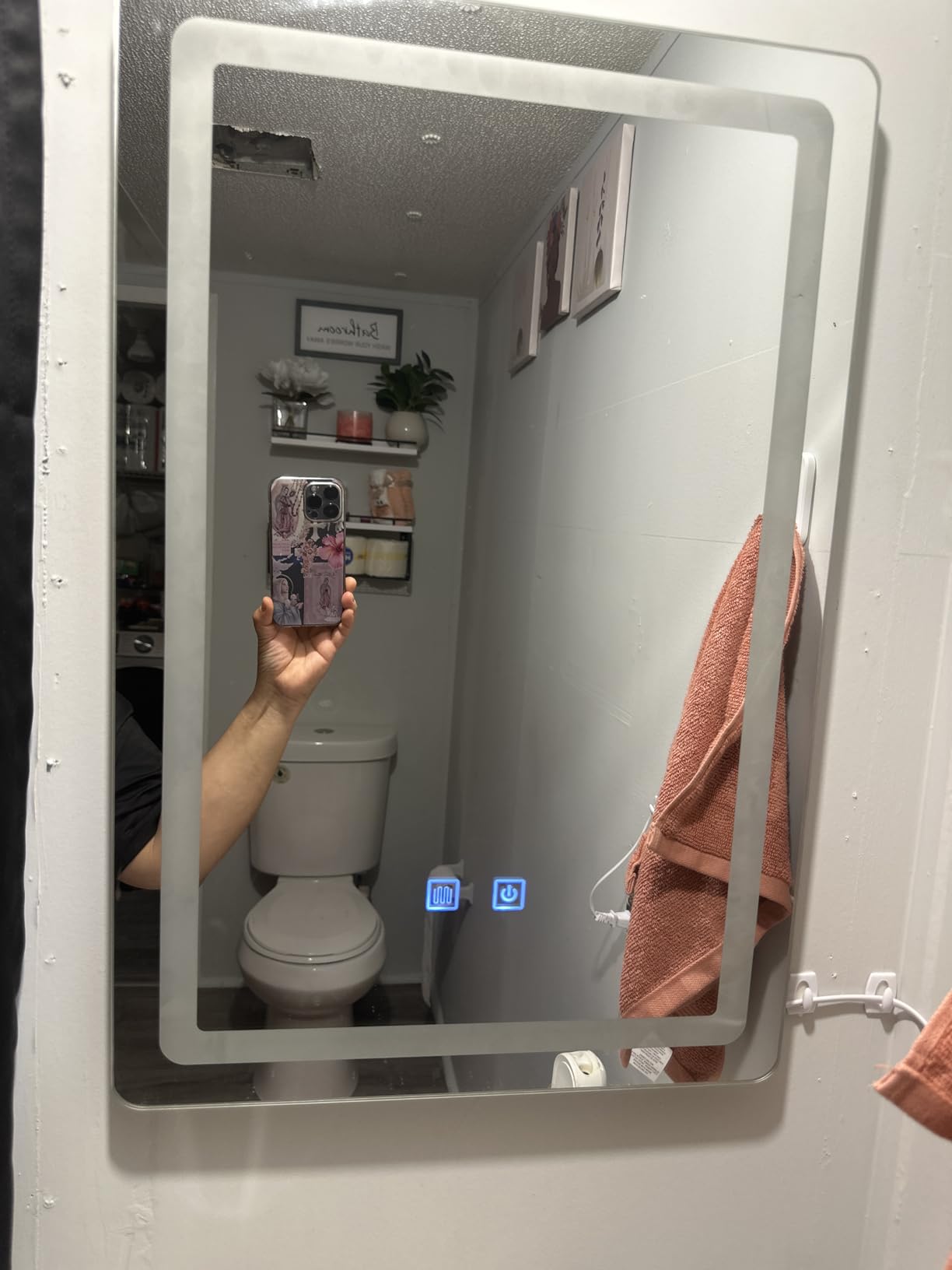 LED Bathroom Mirror, 16 x 24 Inch Anti-Fog Bathroom Mirror with Lights, Stepless Dimmable Lighted Bathroom Mirrors for Wall, Rectangle Bathroom Vanity Mirror with Front and Backlight, Vertically Only customer photo 1
