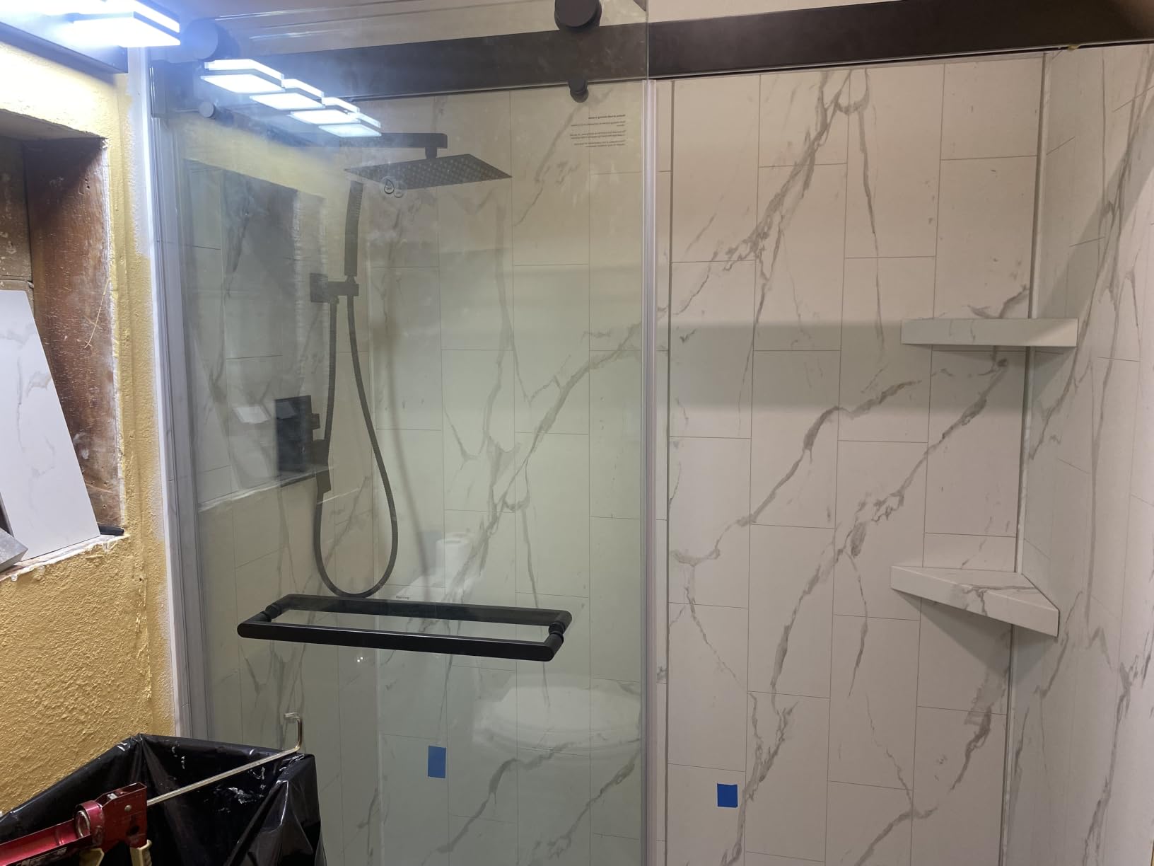 Palisade Vinyl Shower Surround Kit 78in x 60in x 36in, Urban Quarry | Waterproof PVC wall panels, grout-free design, coordinating trim, shelves, adhesive and sealant included customer photo 1