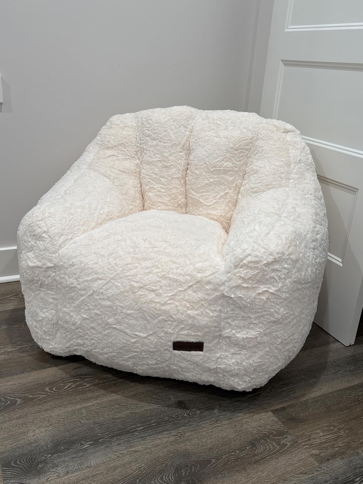 MAXYOYO Bean Bag Chair, Comfy Bean Bag Sofa with Back Support, Faux Fur Bean Bag Chair for Adults and Kids, Stuffed Floor Sofa for Living Room, Bedroom, Apartment, Beige customer photo 1
