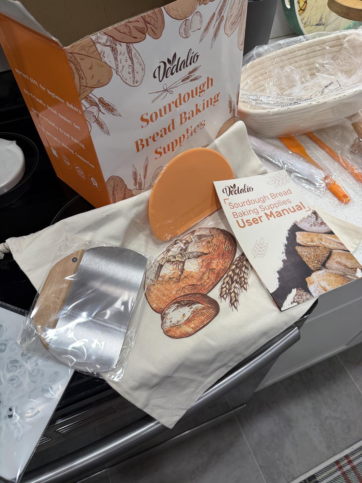 Sourdough Bread Baking Supplies, Sourdough Starter Kit, Bread Proofing Basket, Bread Making Tools Kit, Sour Dough Kit Tools, Sourdough Proofing Basket, Sourdough Kit Gifts for Bakers Women Wife Mom customer photo 2