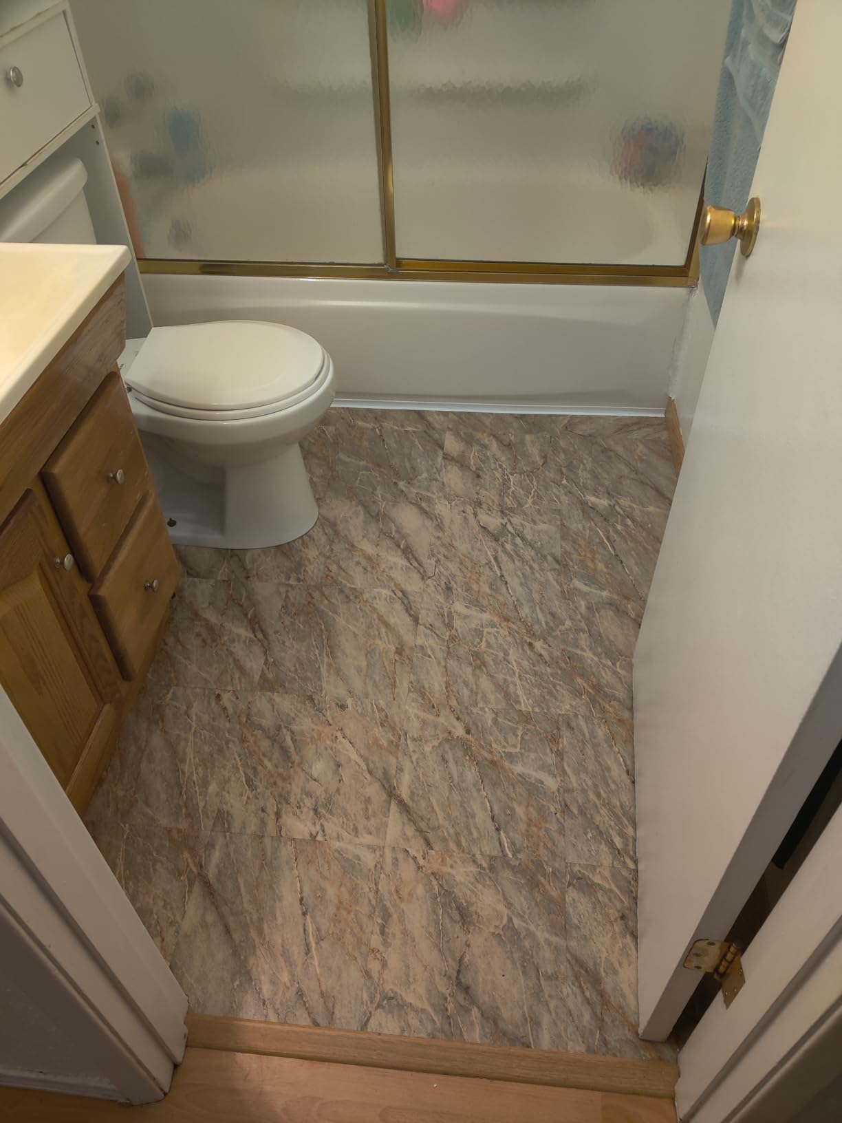 VallisCo 30-Piece Peel and Stick Floor Tiles, 12x12 Covers 30 Sq. Ft. Waterproof Vinyl Flooring, Renter-Friendly Self-Adhesive Floor Stickers for Kitchen, Bathroom, Basement & Home DIY Marble Pattern customer photo 2