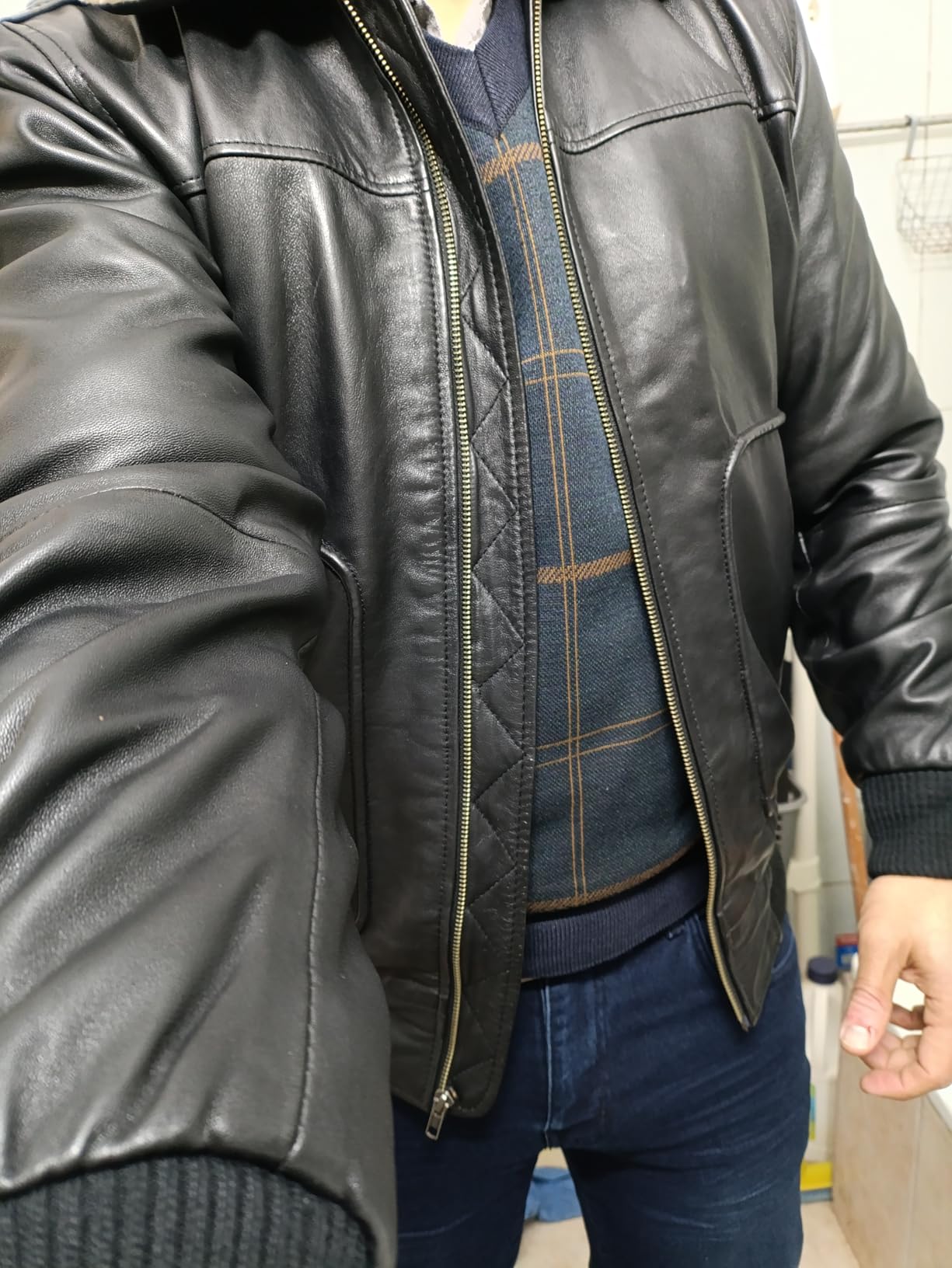 STREGA Men's Leather Bomber Aviator Jacket - Top Grain New Zealand Lambskin Leather with Diamond Quilted Lining customer photo 2