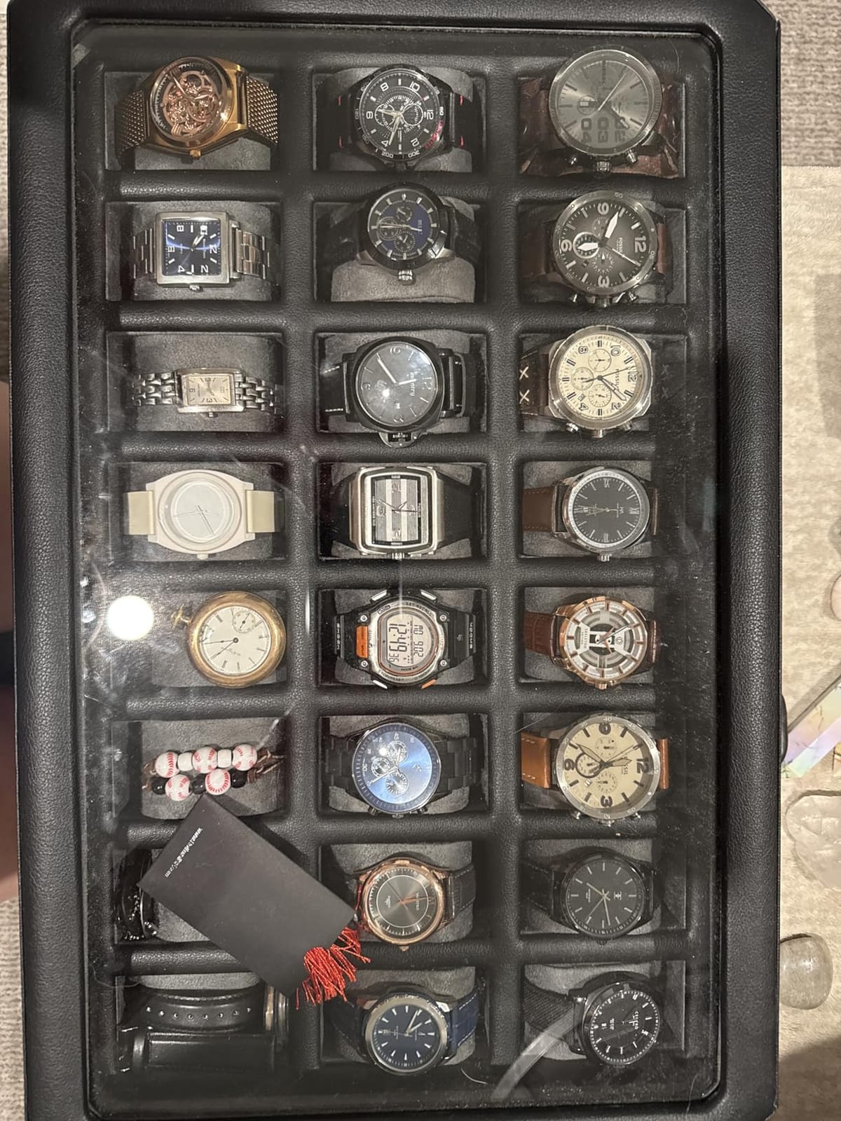 ROTHWELL 24 Slot Watch Case with Lock - Luxury Watch Box to Display and Organize Your Collection | Real Glass Top | Premium Storage for Collectors (Carbon) customer photo 1