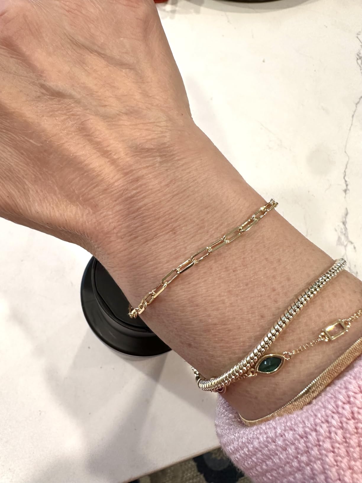 Charm Bracelets for Women, 925 Sterling Silver Plated/14k Gold Bracelet 3mm Dainty Snake Chain Bracelet Men Non Tarnish Jewelry Gifts for Her customer photo 2