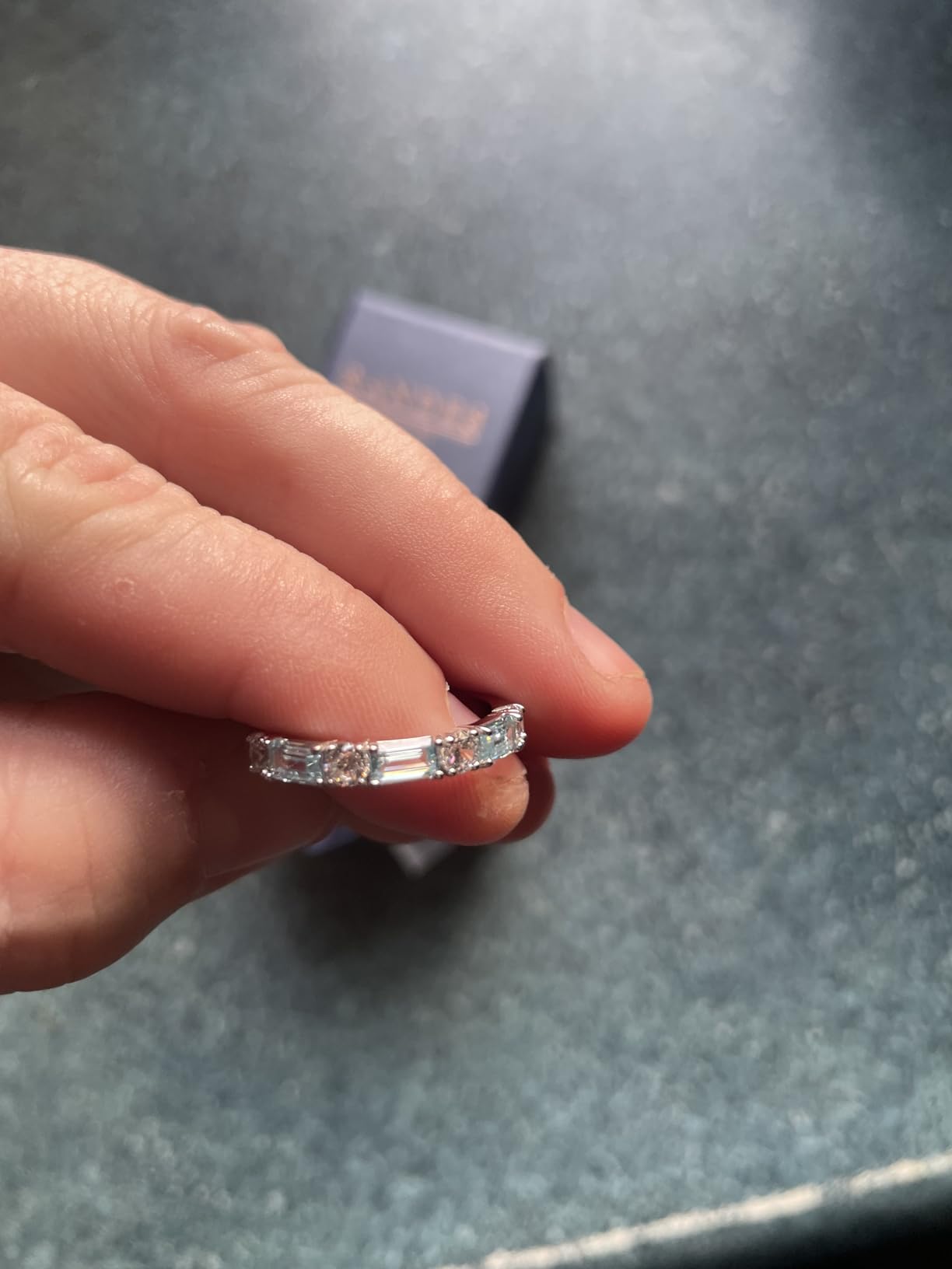 3.5mm Half Eternity Band Sterling Silver Rings for Women Sapphire/Ruby/Emerald and Cz Wedding Bands 7 Stone Stackable Birthstone Ring Anniversary Jewelry Size 6-10 customer photo 2