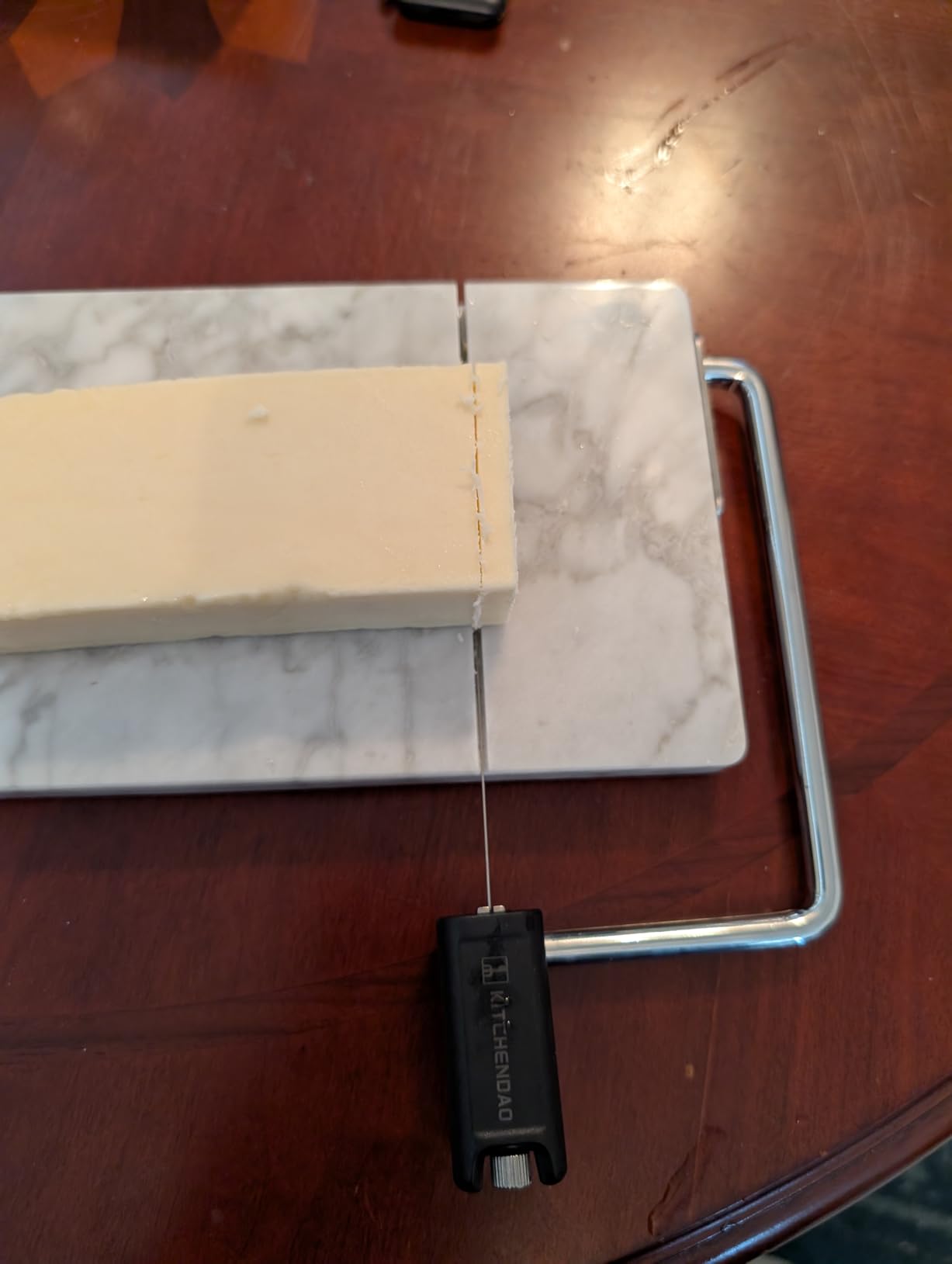 KITCHENDAO Replaceable Wire Cheese Slicer with Board, Tightness Adjustable Cheese Slicer, Marble Cheese Cutter for Block Cheese, Easy to Replace, with 2 Extra Upgrade Strong Wires customer photo 1
