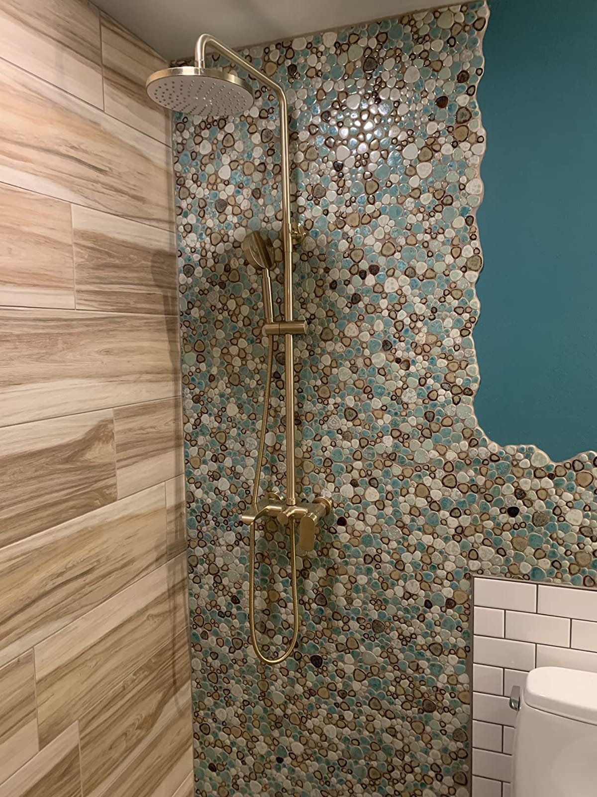 Hominter Ceramic Pebble Mosaic Tile, Aqua Cream Coffee, 5 Sq Ft | Crystal Glazed Porcelain, River Stone Look, 12