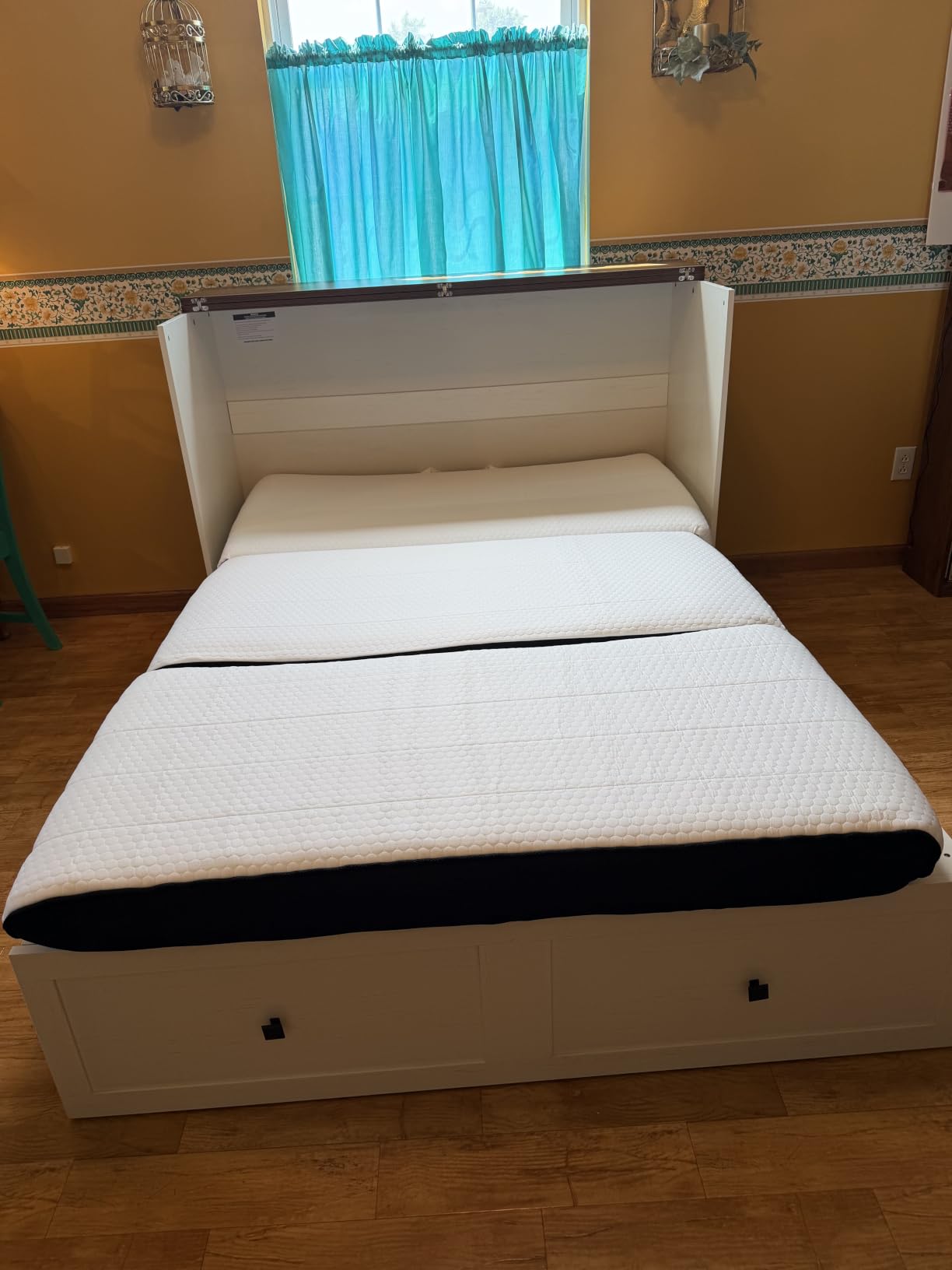 LUXOAK Queen Murphy Cabinet Bed with Storage & Charging Station, Rustic Grey Foldable Platform Bed, Farmhouse Wooden Hideaway Bed customer photo 1
