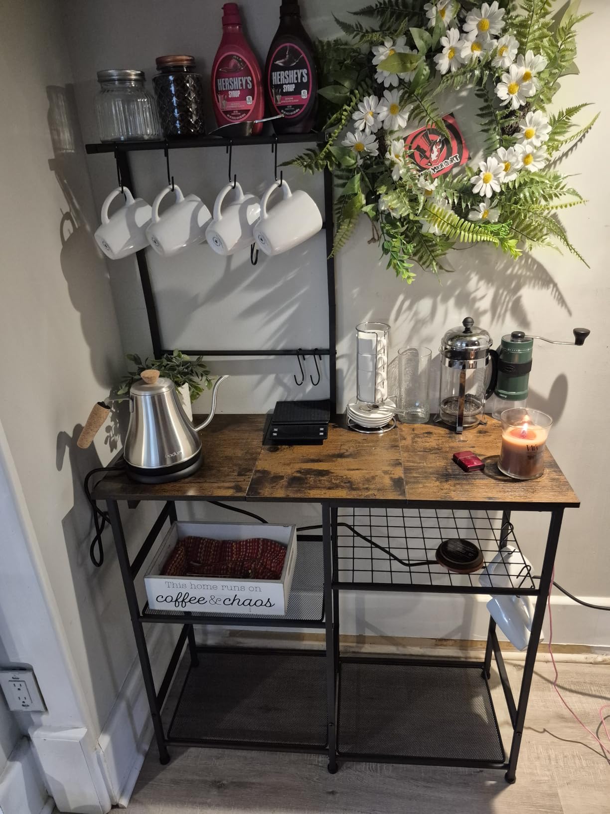 3IngSeagulls Bakers Rack with Power Outlet, Kitchen Microwave Stand with 10 S-shaped Hooks, 6-Tier Coffee Bar Station customer photo 2