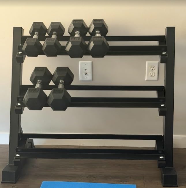 Amazon Basics 3-Tier Adjustable Dumbbell Weight Rack, Sturdy Steel Stand Only, Black customer photo 1