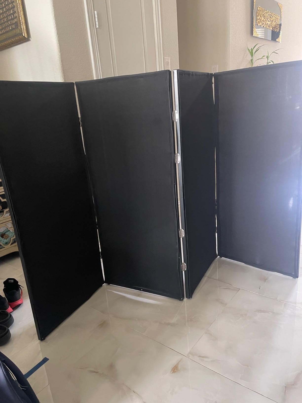 DJ Facade Booth Portable Event Cover Screen-Foldable 4 Detachable Metal Frame Light Projector Display Scrim Panel Stand with Carry Bag for Show,Party,Gathering,DJ Stand(White and Black) customer photo 2