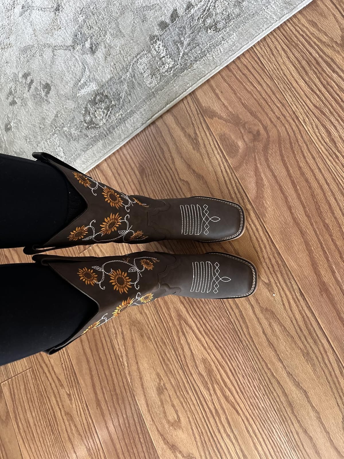 Cowboy Boots for Women - Mid Calf Western Sunflower Cowgirl Boots with Floral Embroidery, Square Toe Stitched Pull On Retro Design customer photo 2