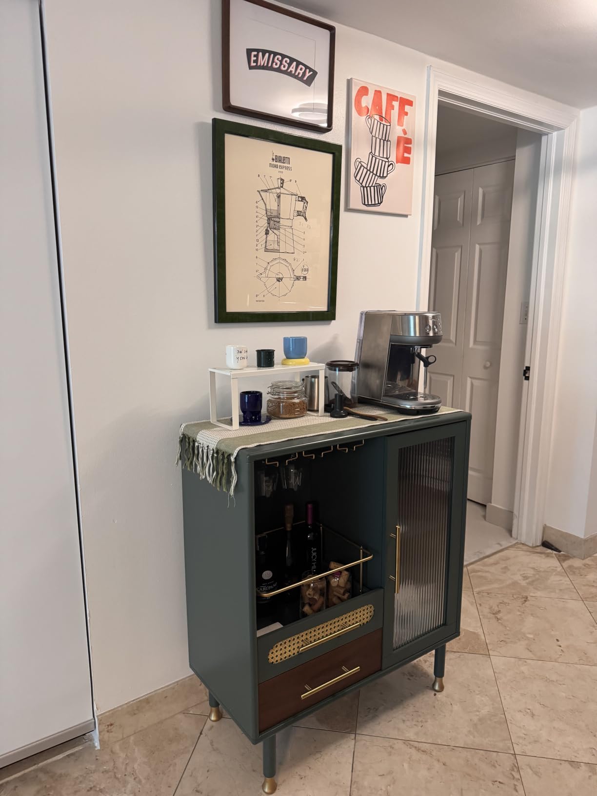 ARTPOWER Modern Coffee Bar Cabinet with Pull-Out Wine Storage, Green | Bar Cart with Wine Glass Rack and Drawers, Liquor Cabinet for Kitchen, Dining Room, Living Room customer photo 1