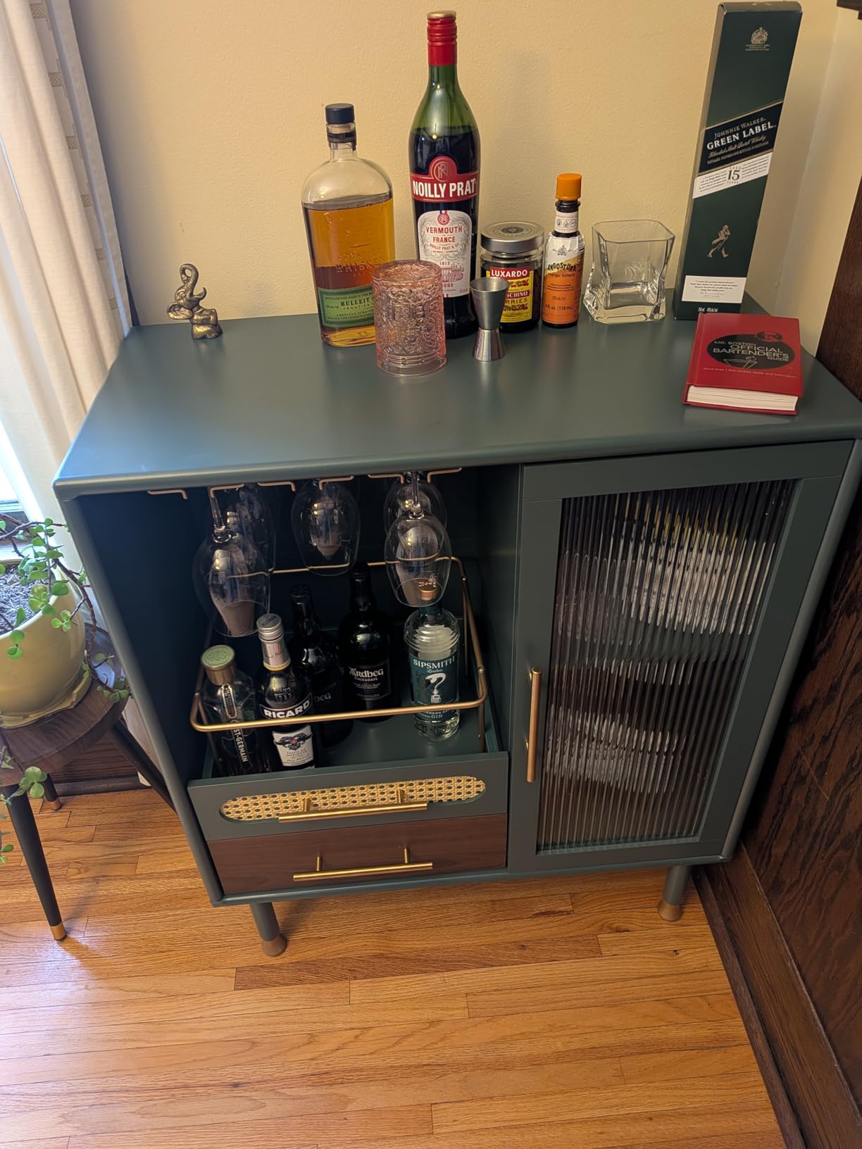 ARTPOWER Modern Coffee Bar Cabinet with Pull-Out Wine Storage, Green | Bar Cart with Wine Glass Rack and Drawers, Liquor Cabinet for Kitchen, Dining Room, Living Room customer photo 2