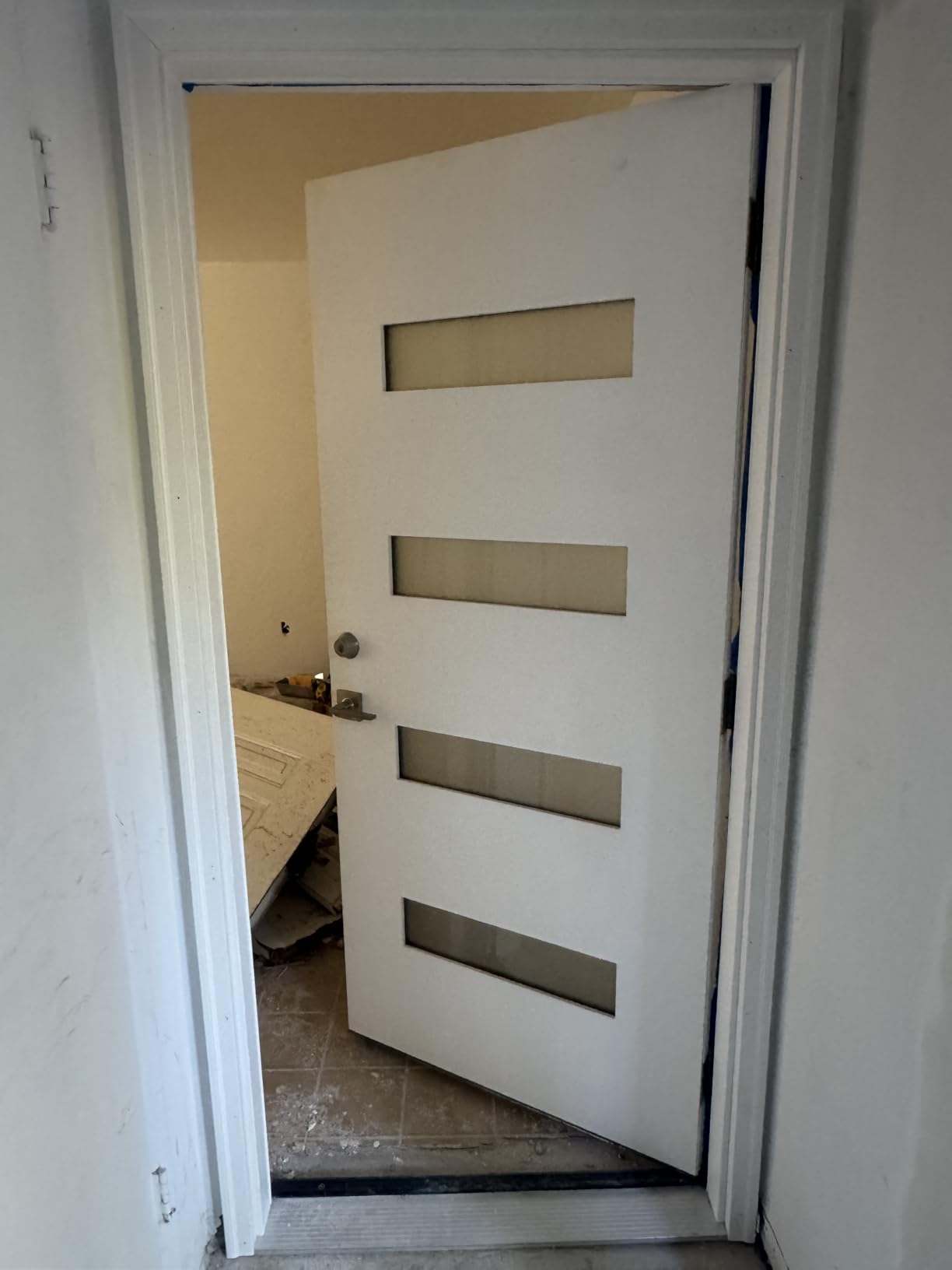 Fiberglass Entry Door 36x80'', French Exterior Door Right Hand Inswing Black Finished Frosted Glass Knock-Down Door, Vinyl Frame and Brickmould Included customer photo 2
