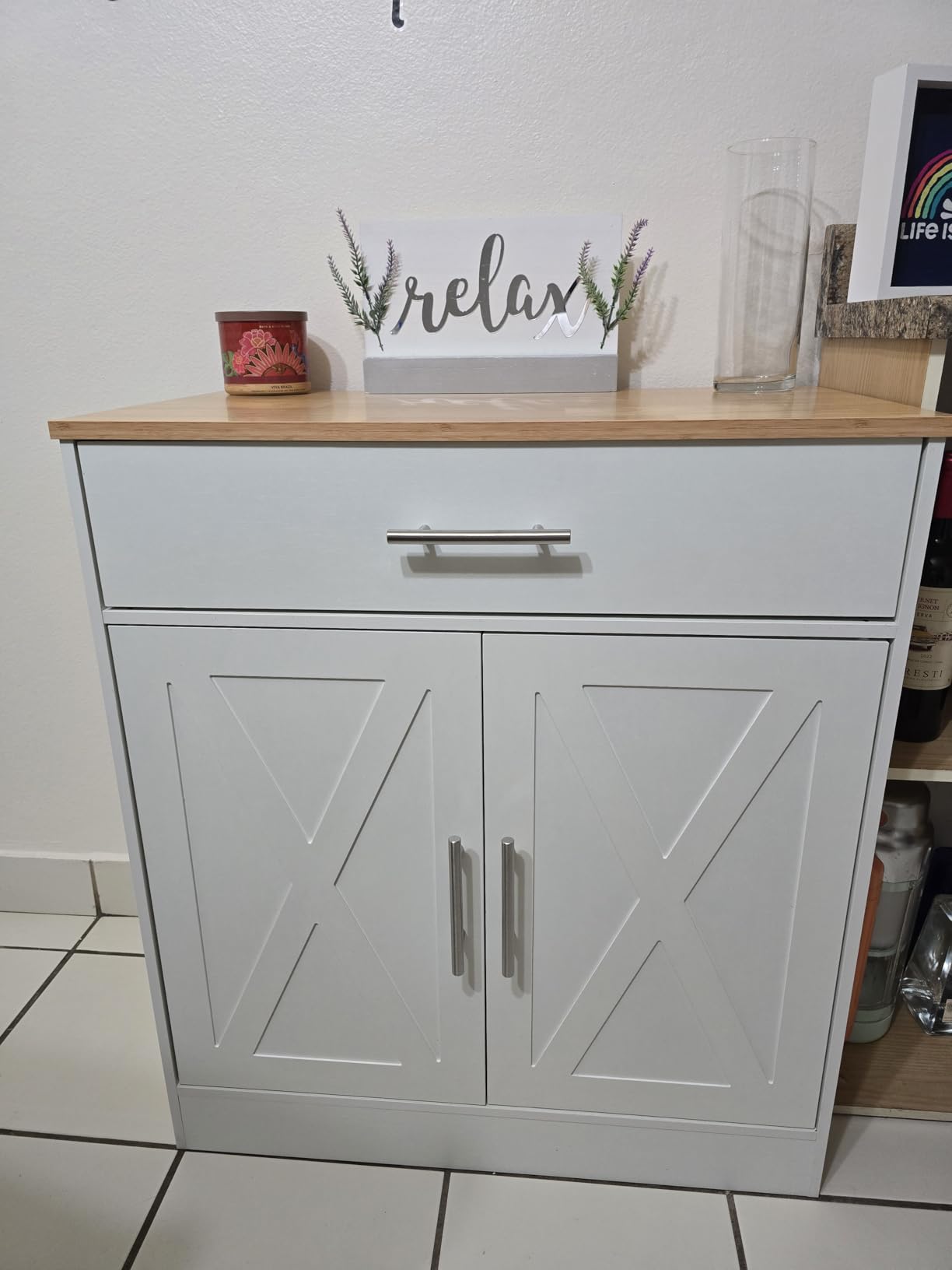 Shintenchi Kitchen Buffet Cabinet with Adjustable Shelf, Modern Kitchen Storage Cabinet, Farmhouse Coffee Bar Cabinet (White) customer photo 2