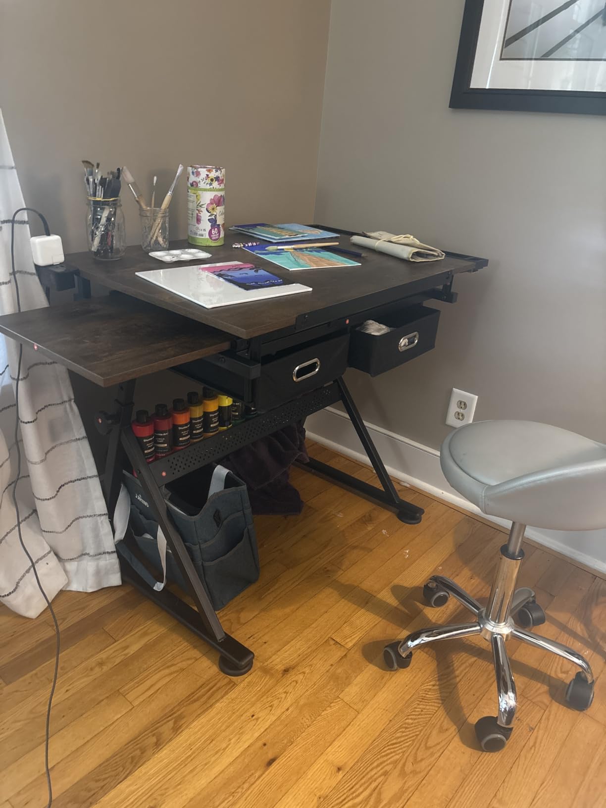 ZENY Adjustable Drafting Table with Stool, Tilting Drawing Desk Artist Table with Storage Drawers, Art Craft Workstation for Home Office Reading, Writing, Crafting customer photo 2