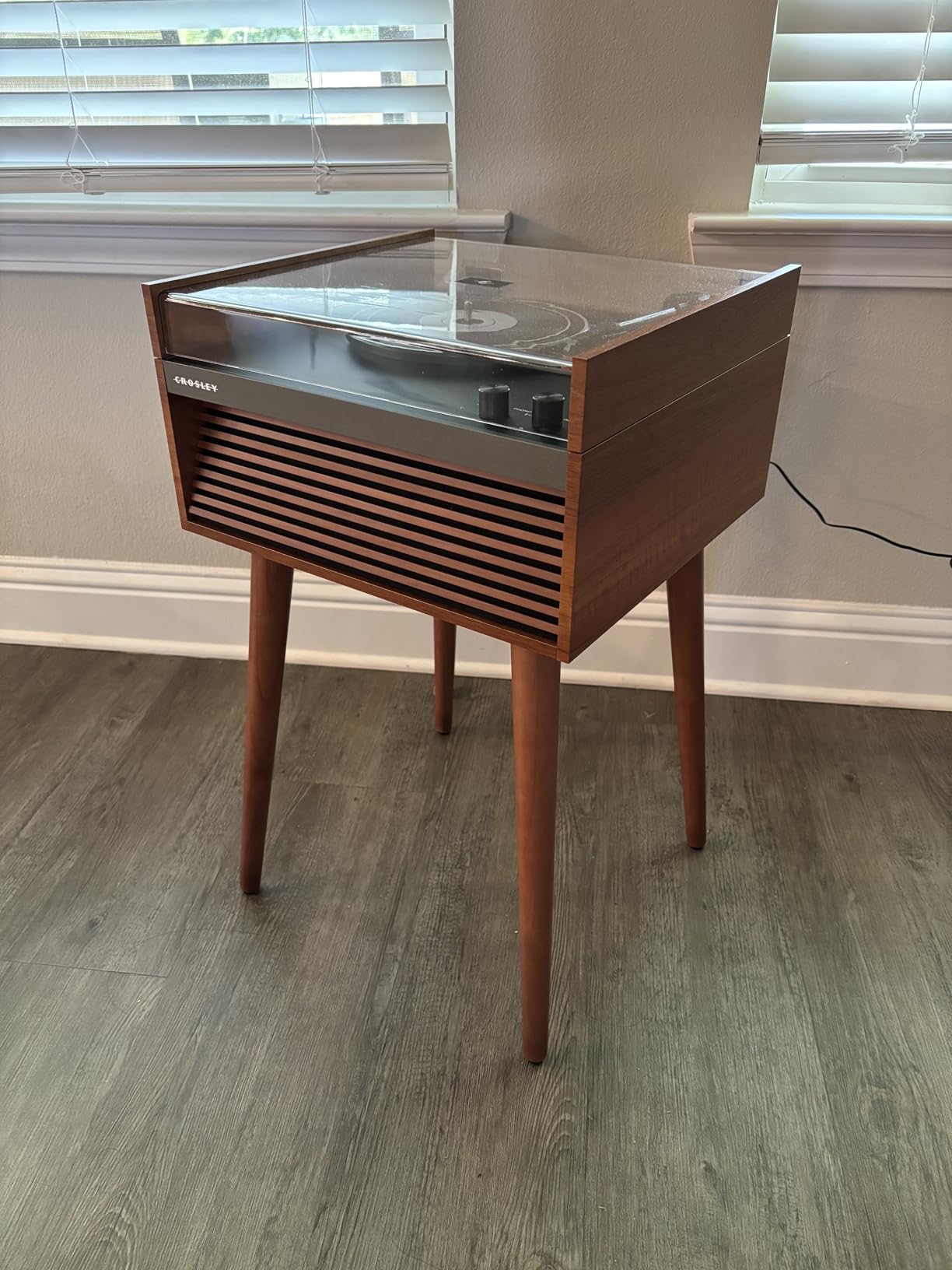Crosley CR6237A-NA Dean Record Player, Natural | 3-Speed Belt-Drive Turntable, Mid-Century Modern Slatted Design, Optional LED Lighting, Bluetooth In / Out customer photo 1