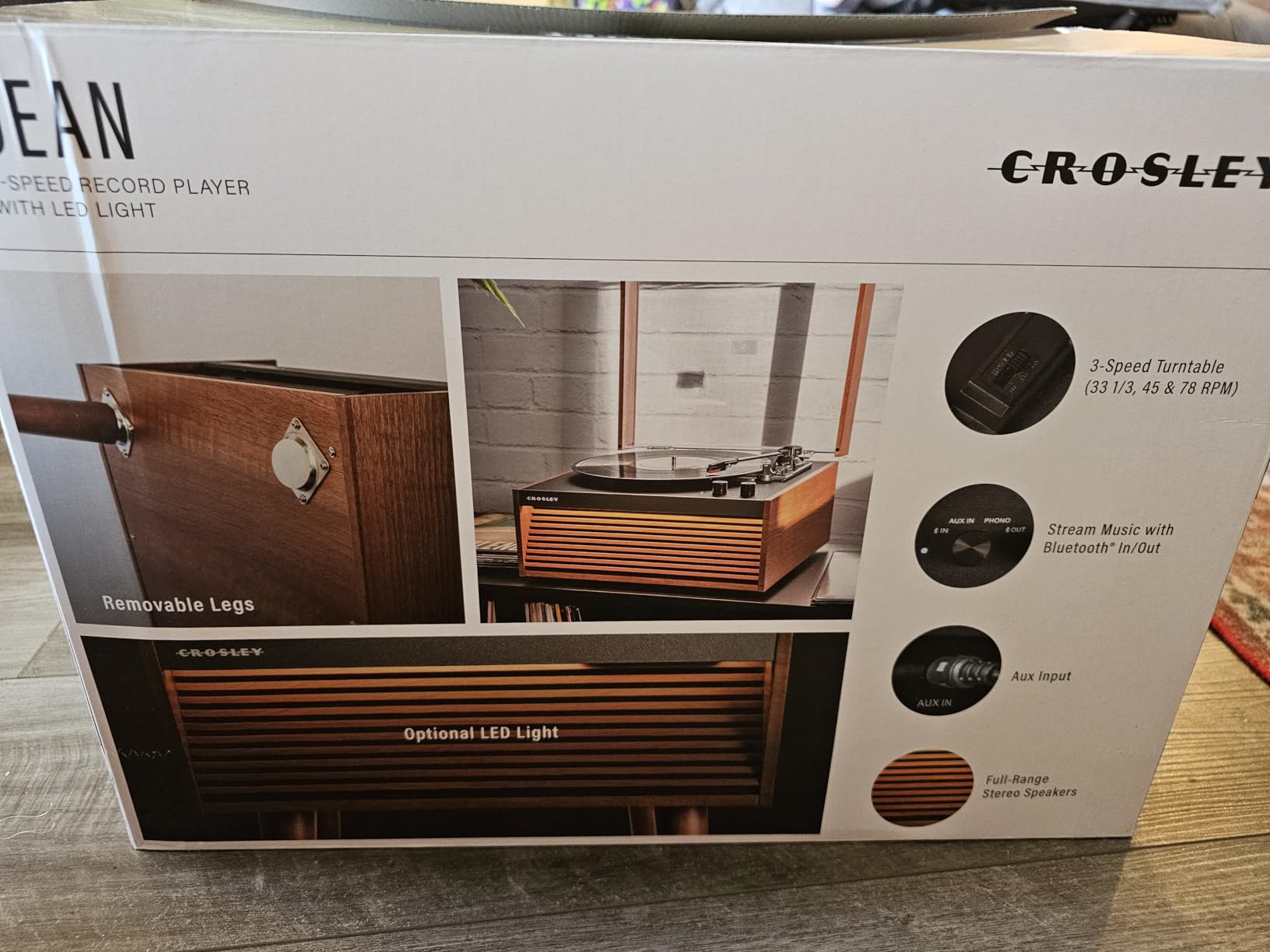 Crosley CR6237A-NA Dean Record Player, Natural | 3-Speed Belt-Drive Turntable, Mid-Century Modern Slatted Design, Optional LED Lighting, Bluetooth In / Out customer photo 2