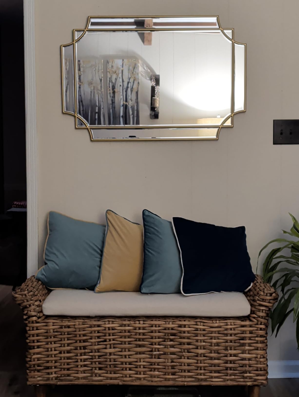 HQiJun Gold Mirror for Wall, 36x24 Gold Wood Framed, Scalloped Beveled Polished Rectangle Mirror, Large Decorative Mirrors for Wall Decor, Irregular Mirror for Living Room, Bathroom Vanity, Entryway customer photo 1