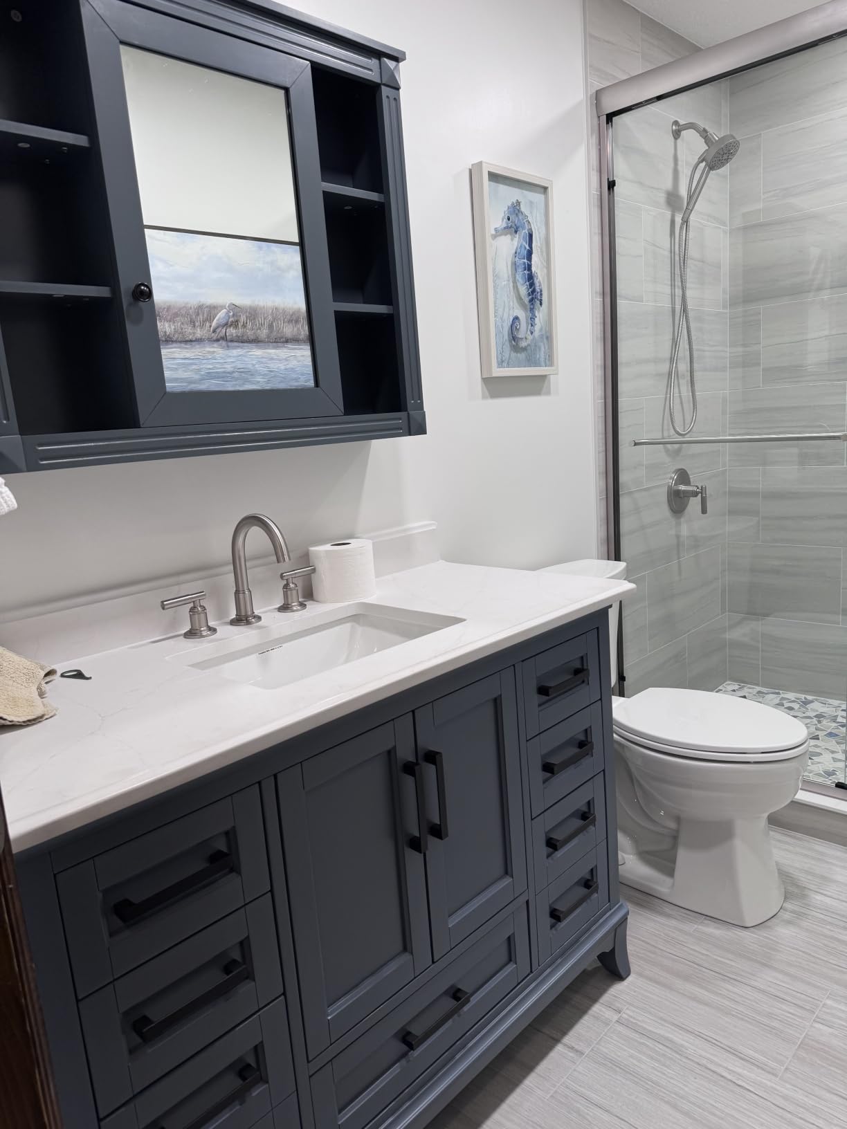 60 Inch Modern Bathroom Vanity with Double Sink, Steel Blue | Solid Wood Fully Assembled Bathroom Sink Cabinet, Soft Close Doors & Dovetail Drawers, Quartz Countertop, Adjustable Feet customer photo 2