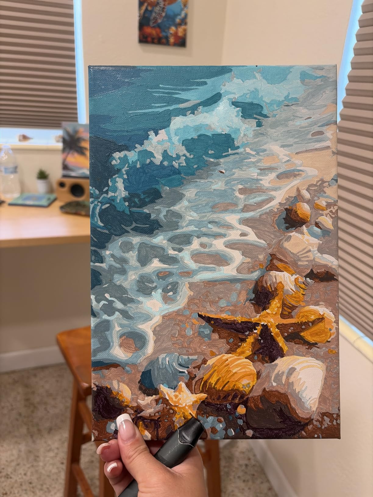 4 Pack Beach Paint by Numbers for Adults with Framed Canvas - Wooden Easel | Beach Paint by Number on Canvas, DIY Sea Turtle Acrylic Oil Painting Kits with Brushes for Home Wall Decor (8x12 inch) customer photo 1