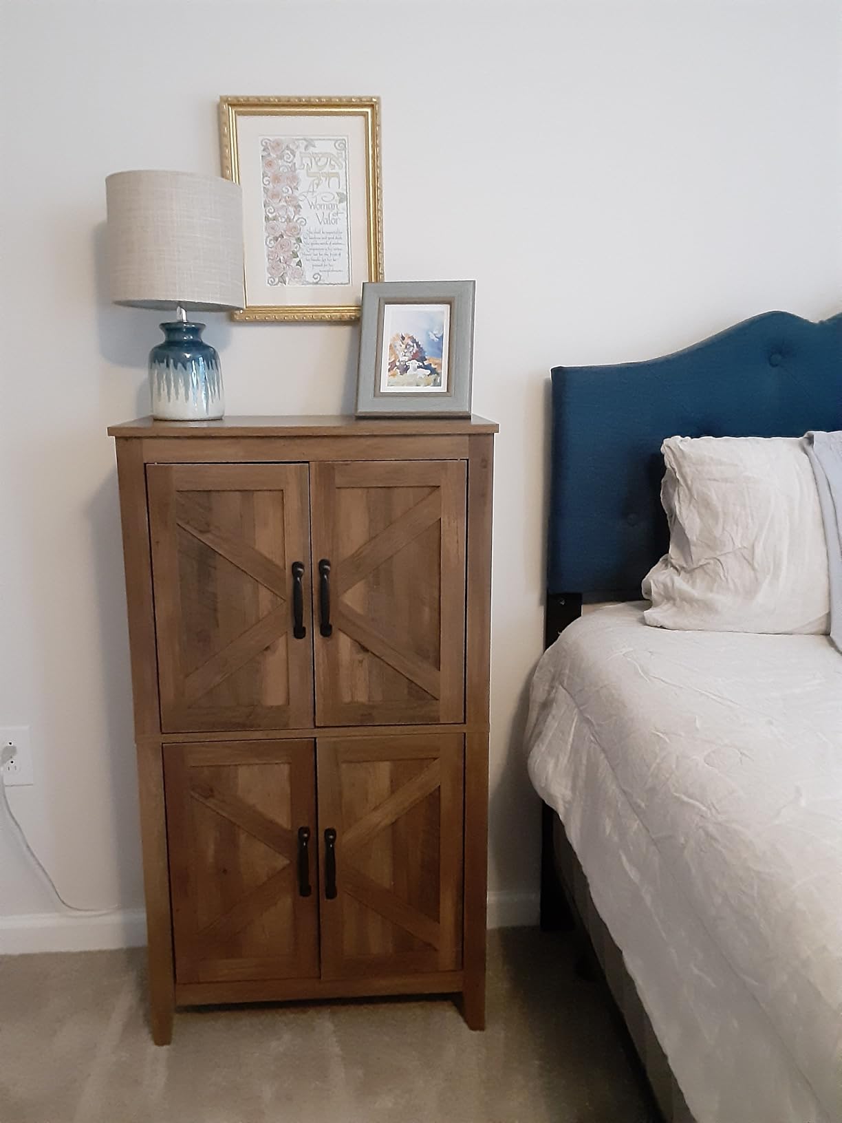 VASAGLE Farmhouse Storage Cabinet with 4 Barn Doors, Adjustable Shelves | Freestanding Kitchen Pantry, Bathroom Floor Cabinet, Dining Room, Living Room, Rustic White, LIRY Collection UBBK773W01 customer photo 1