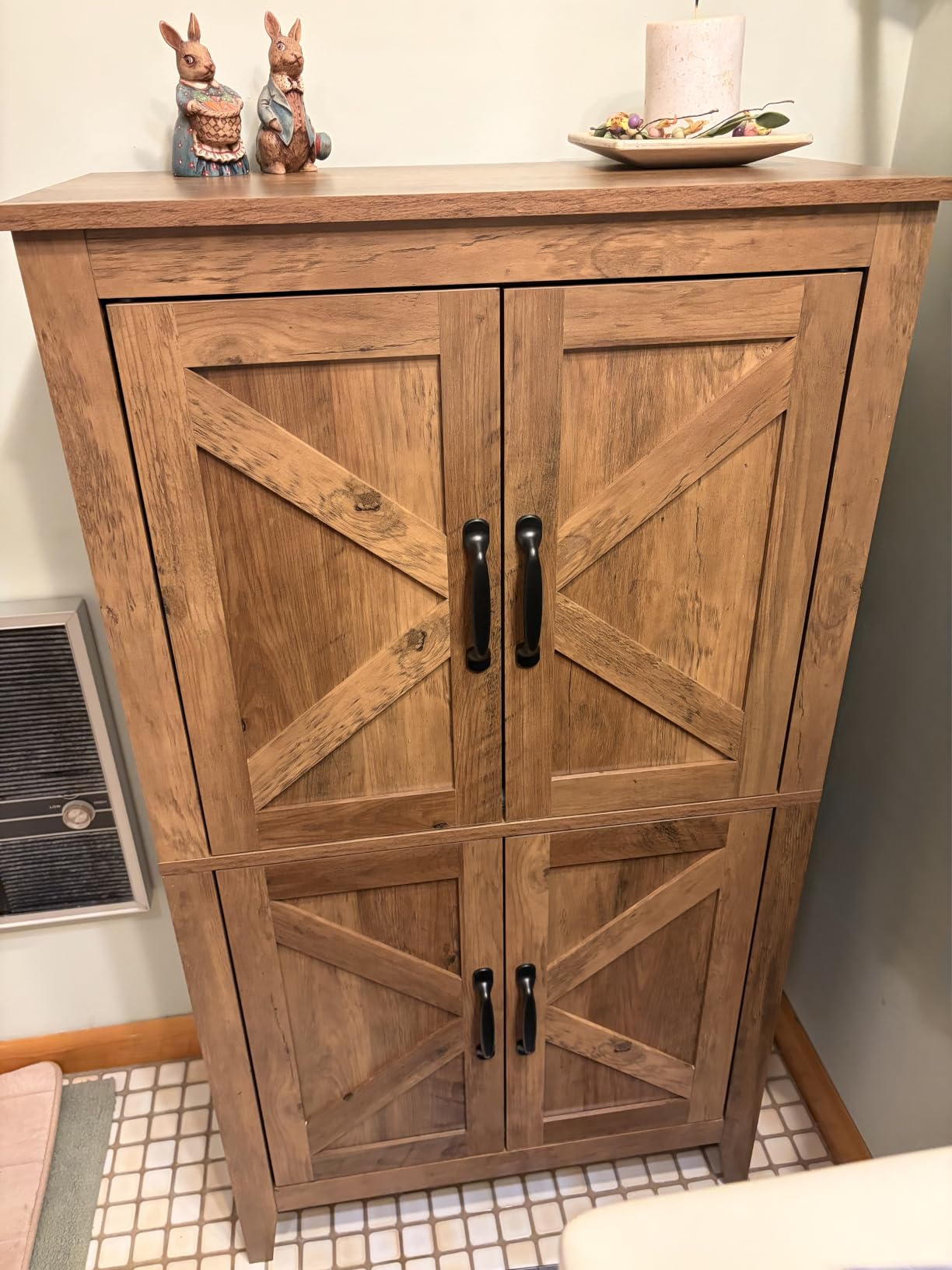 VASAGLE Farmhouse Storage Cabinet with 4 Barn Doors, Adjustable Shelves | Freestanding Kitchen Pantry, Bathroom Floor Cabinet, Dining Room, Living Room, Rustic White, LIRY Collection UBBK773W01 customer photo 2
