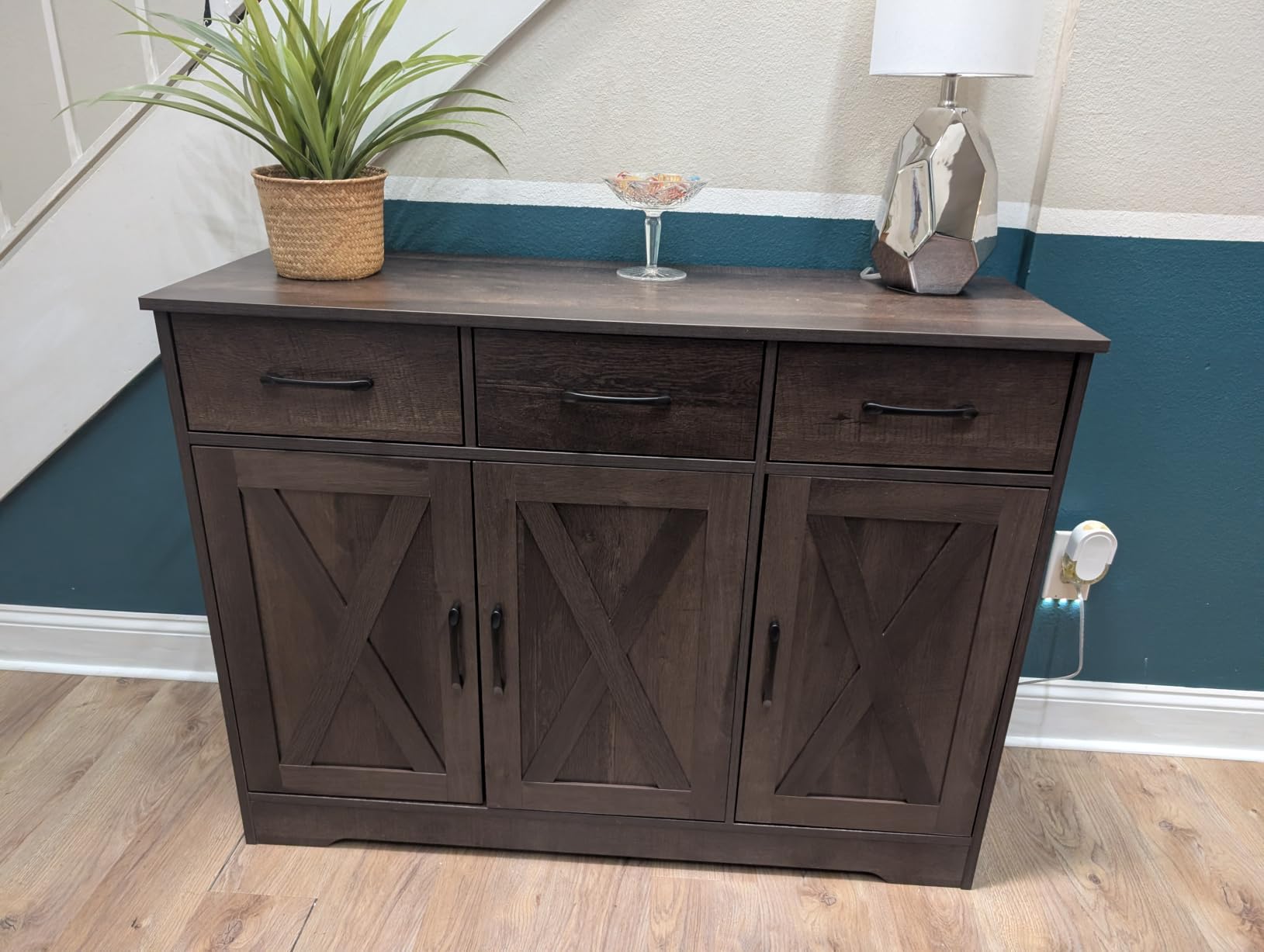 HOSTACK Kitchen Buffet Cabinet with Storage, Sideboard Coffee Bar, Black | Farmhouse Kitchen Storage Cabinet with 3 Drawers & Adjustable Shelf & Doors, 42.5W Buffet Table for Dining Living Room customer photo 2