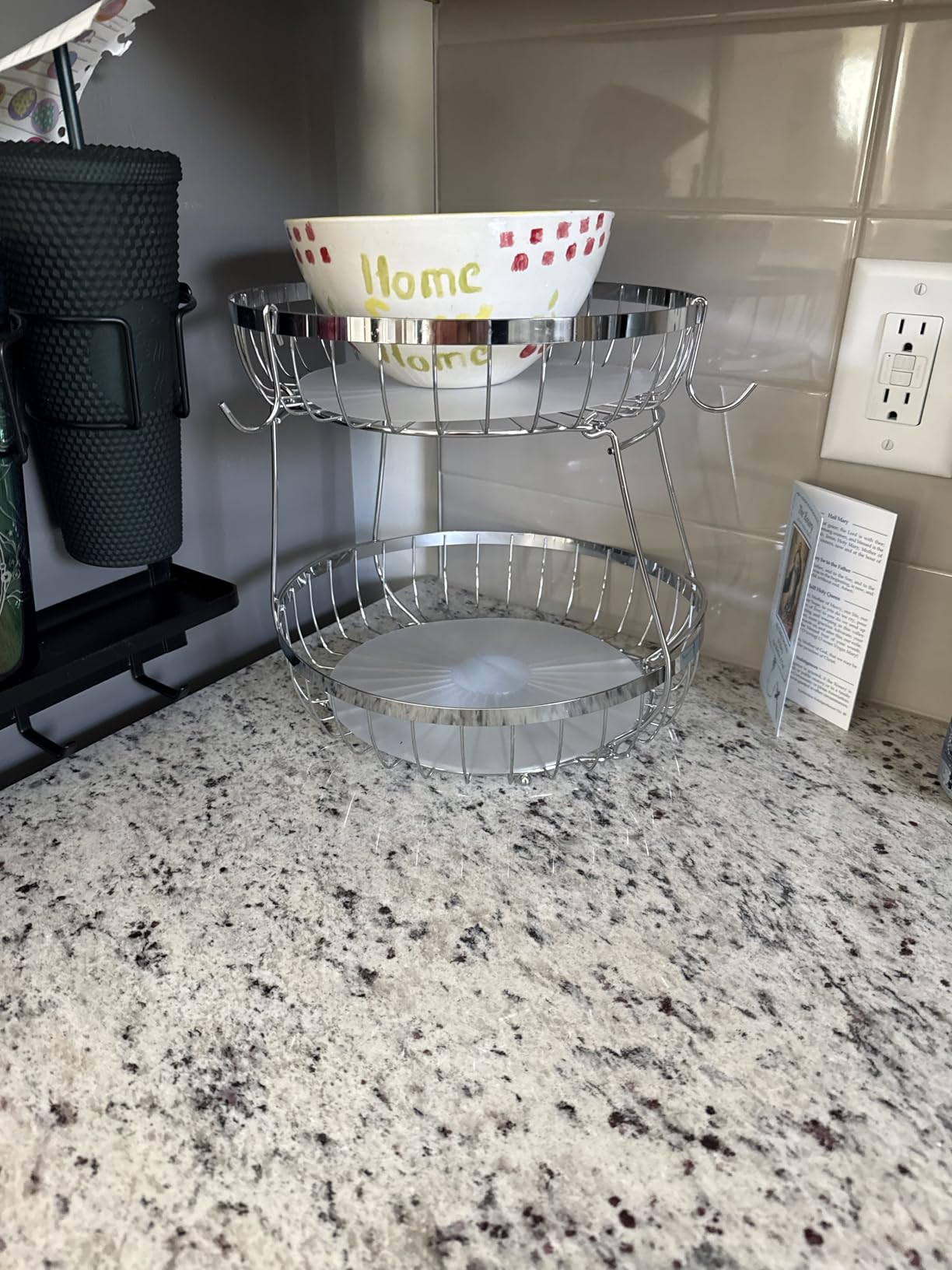 Sevenblue 2 Tier Large Fruit Bowl for Kitchen Counter with 2 Banana Hangers | Sturdy Metal Basket for Fruit, Bread & Onions, Modern Wire Fits Various Styles, Includes Food-Safe Mats to Keep Produce Fresh customer photo 1