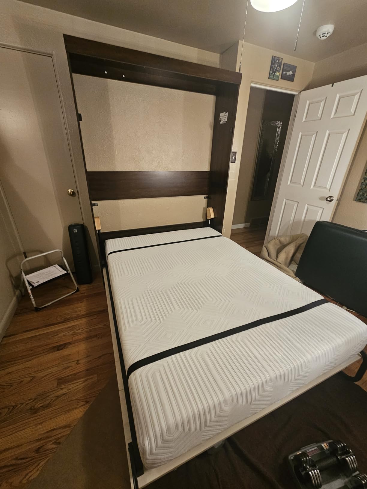 Hlivelood Queen Size Murphy Bed with 2 LED Lights, Farmhouse Wood Hidden Foldable Wall Bed Frame w/Gas Struts, Storage Bed Cabinet, Rustic White customer photo 2