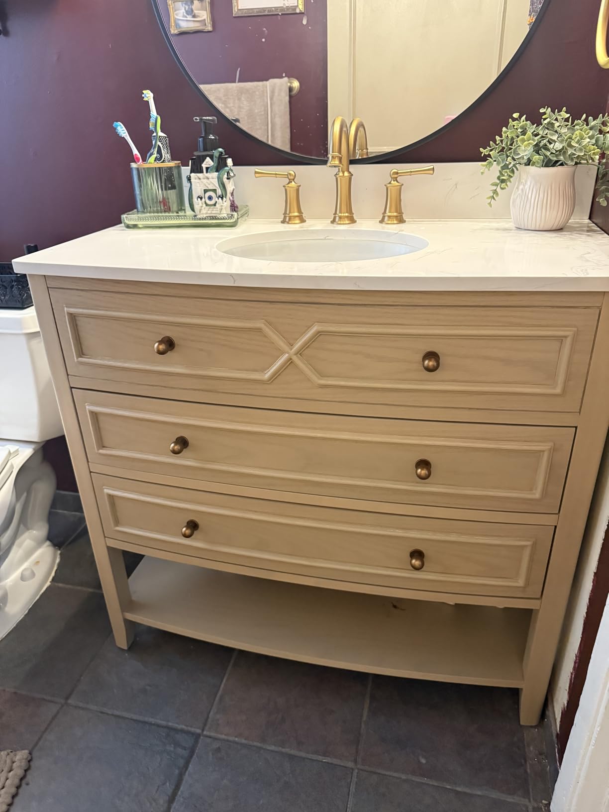 48 Inch Bathroom Vanity with Sink Combo, Solid Wood Frame with Stone Top & Backspalsh, Fully-Assembled with Soft-Closing Doors & 7 Drawers, Greige customer photo 2