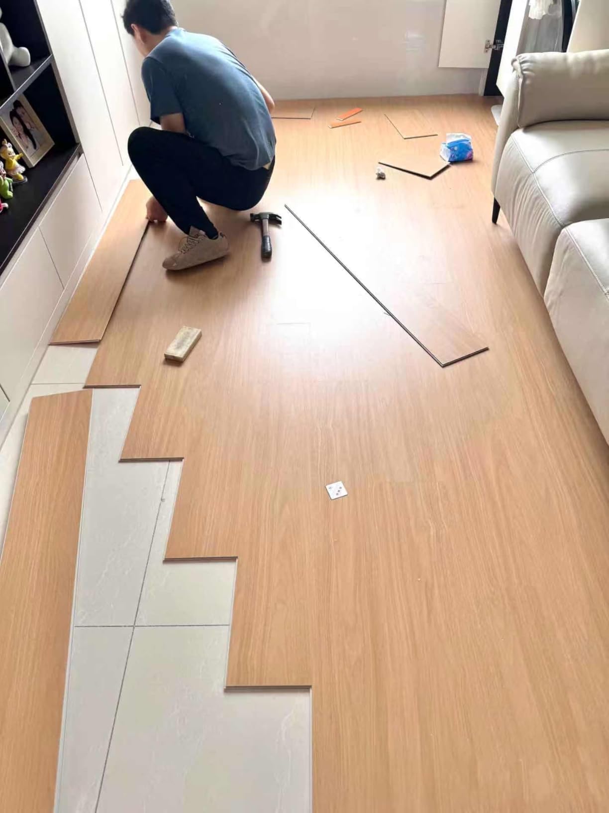 SPC Click Lock Luxury Vinyl Flooring Plank | 21.4 Sq.Ft | Thick 5 mm | Wood Floating LVP Floor Tile| 100% Waterproof |Rigid Core|Use for Indoor/Commercial/Office | (Walnut) customer photo 2