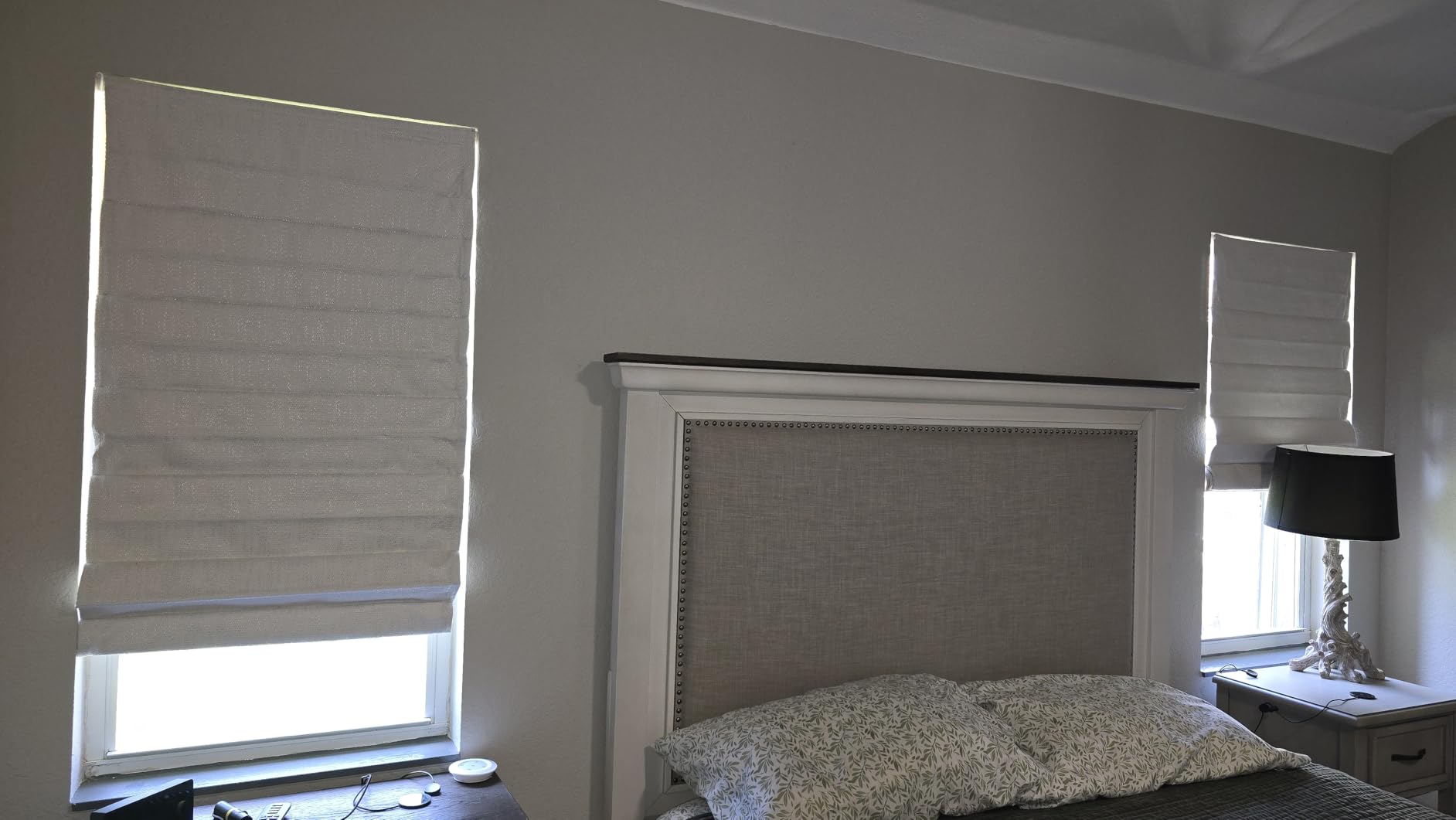 UNISHADES No Drill Cordless Roman Shades, Room Darkening, 22×48 in Beige | Cordless fabric shades with polyester material provide room darkening, easy installation without drilling customer photo 1
