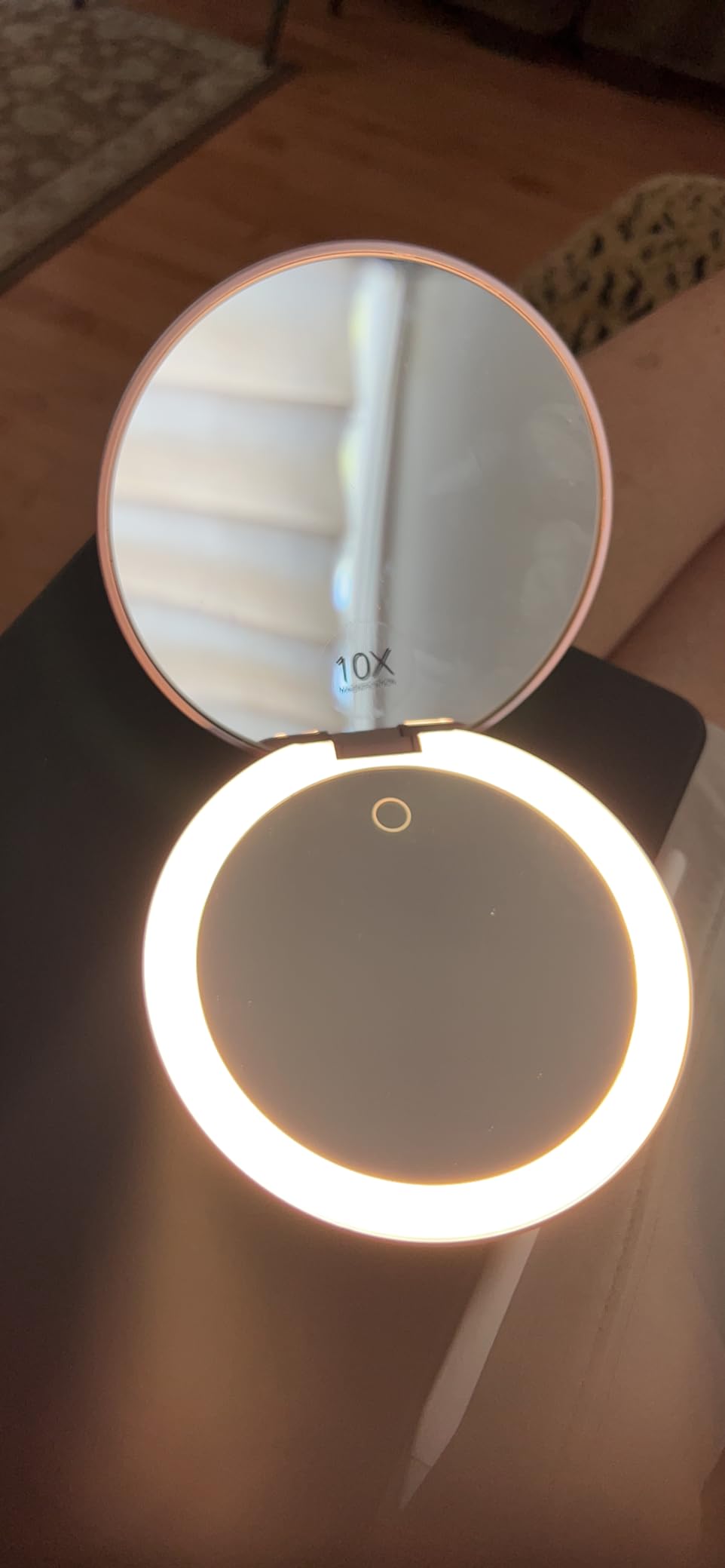Fancii Taylor LED Lighted Travel Makeup Mirror, Rechargeable, 10x /1x Magnifying, Tru-Glow Lighting System, XL Large 5 inch Wide | Compact Mirror for Purses (Marble Rose) customer photo 1