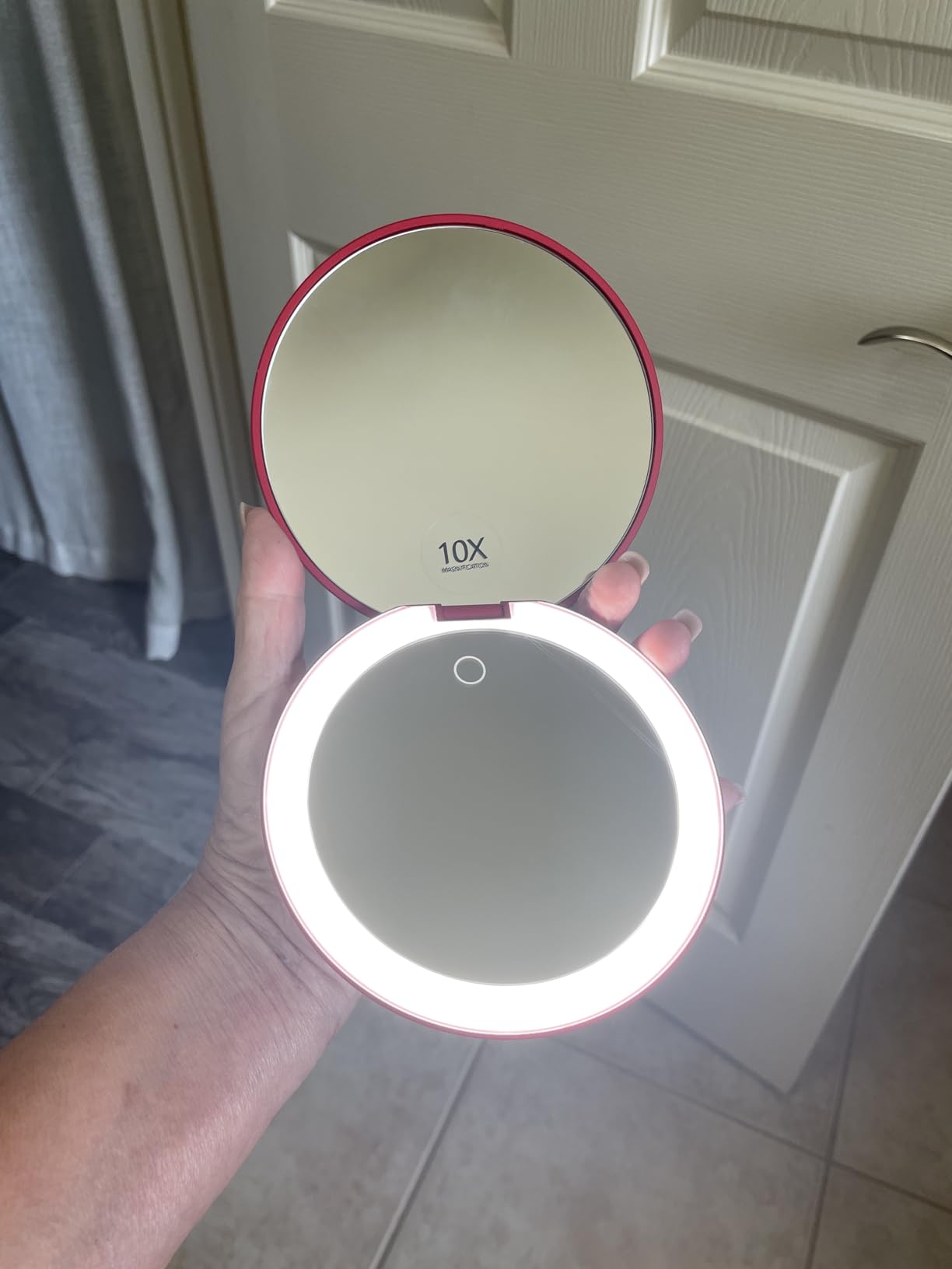 Fancii Taylor LED Lighted Travel Makeup Mirror, Rechargeable, 10x /1x Magnifying, Tru-Glow Lighting System, XL Large 5 inch Wide | Compact Mirror for Purses (Marble Rose) customer photo 2