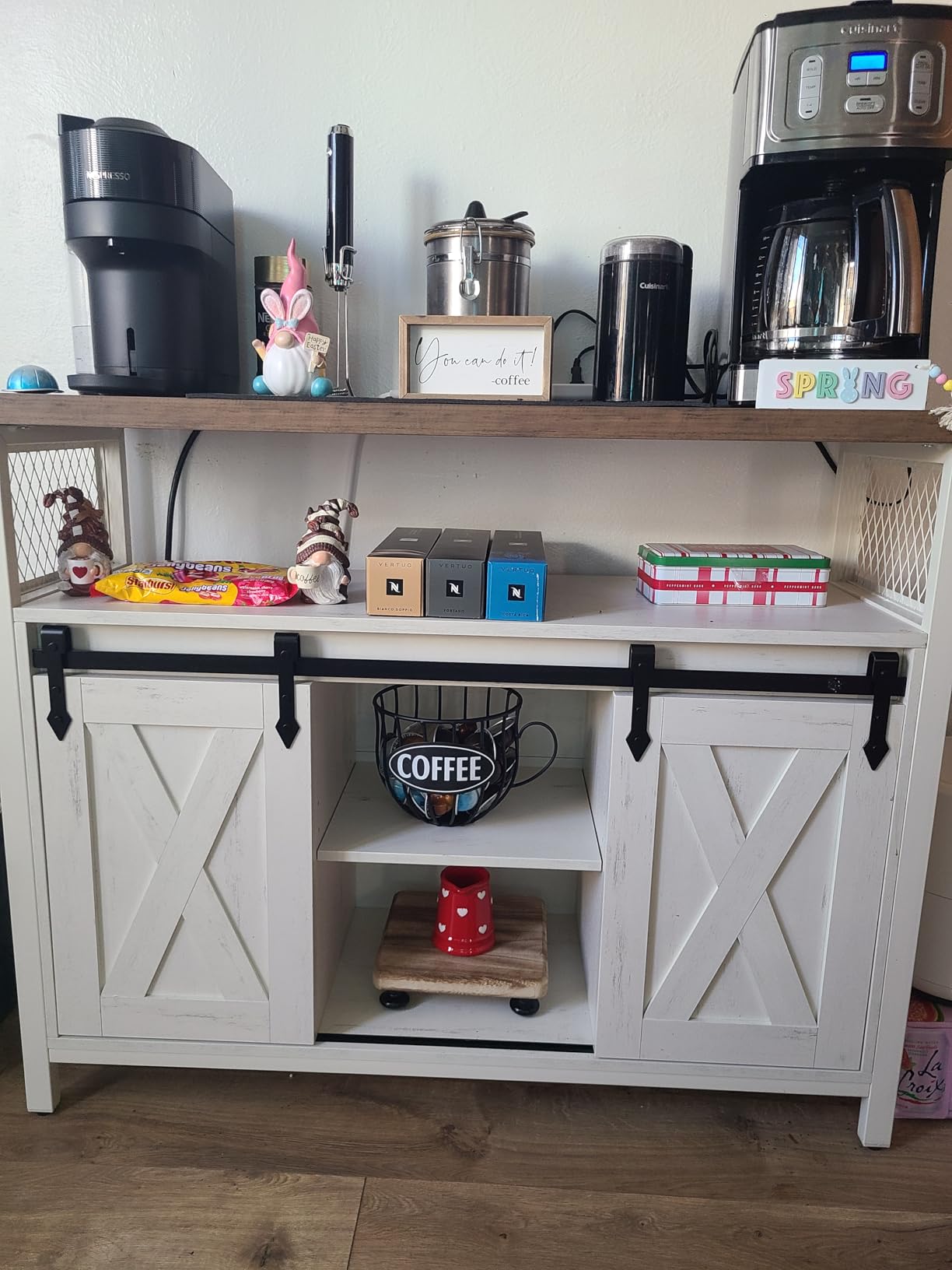 VASAGLE Buffet Cabinet, Coffee Bar with 2 Sliding Barn Doors | Sideboard Storage Cabinet, Adjustable Shelves, 13 x 39.4 x 31.5 Inches, Rustic White, DAXTON Collection ULSC092W01S customer photo 2