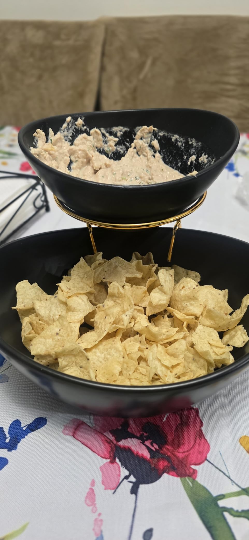 MALACASA 2 Tier Chip and Dip Serving Set with Metal Stand,Ceramic Appetizer Bowls for Party, Multi-Use Food Display for Fruits, Snacks,White Elegant Tiered Serving Dishes for Party customer photo 1