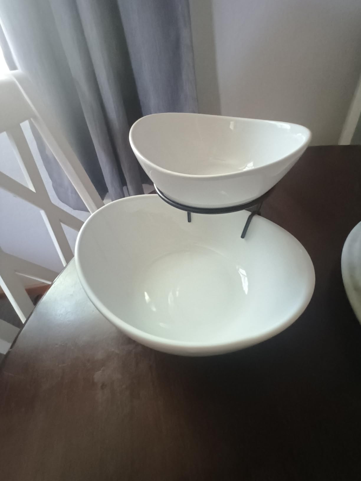 MALACASA 2 Tier Chip and Dip Serving Set with Metal Stand,Ceramic Appetizer Bowls for Party, Multi-Use Food Display for Fruits, Snacks,White Elegant Tiered Serving Dishes for Party customer photo 2