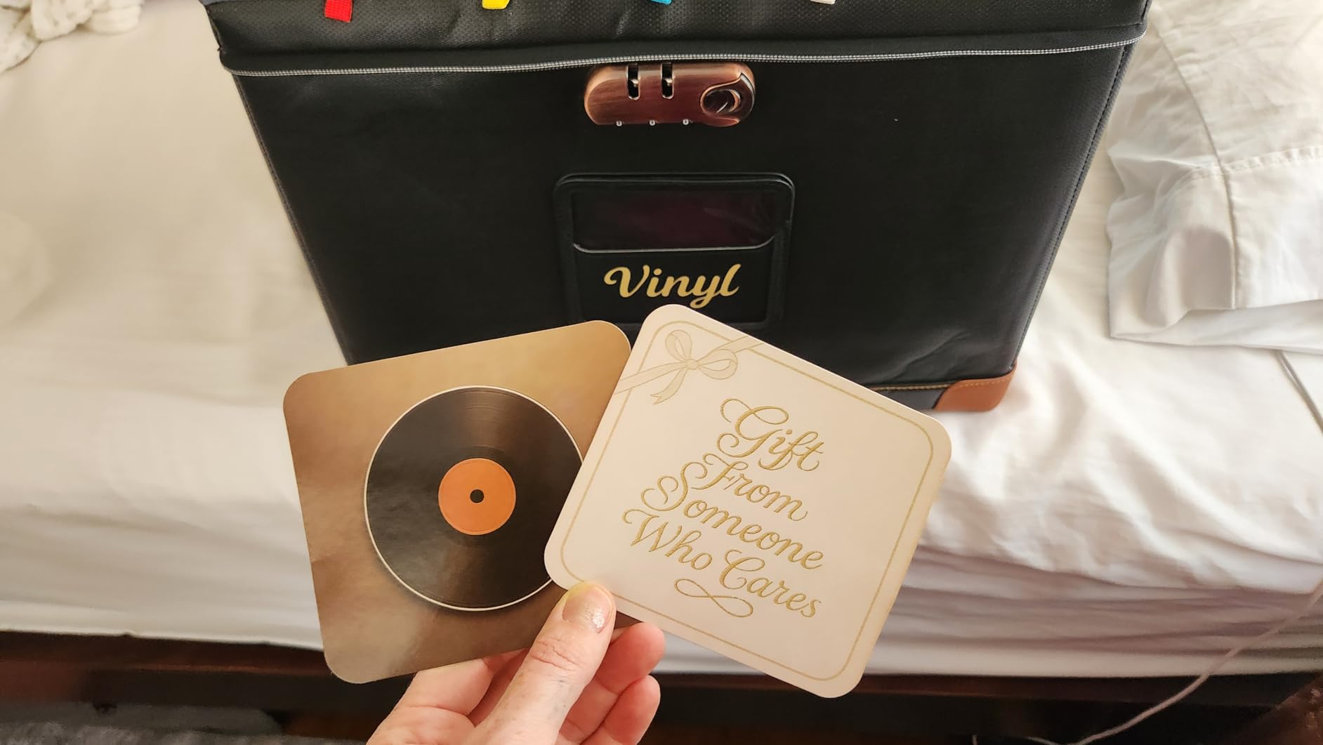 DEEGO Vinyl Record Storage Box with Lock, Fireproof & Water-Resistant, Holds 150+ 12in LPs customer photo 2