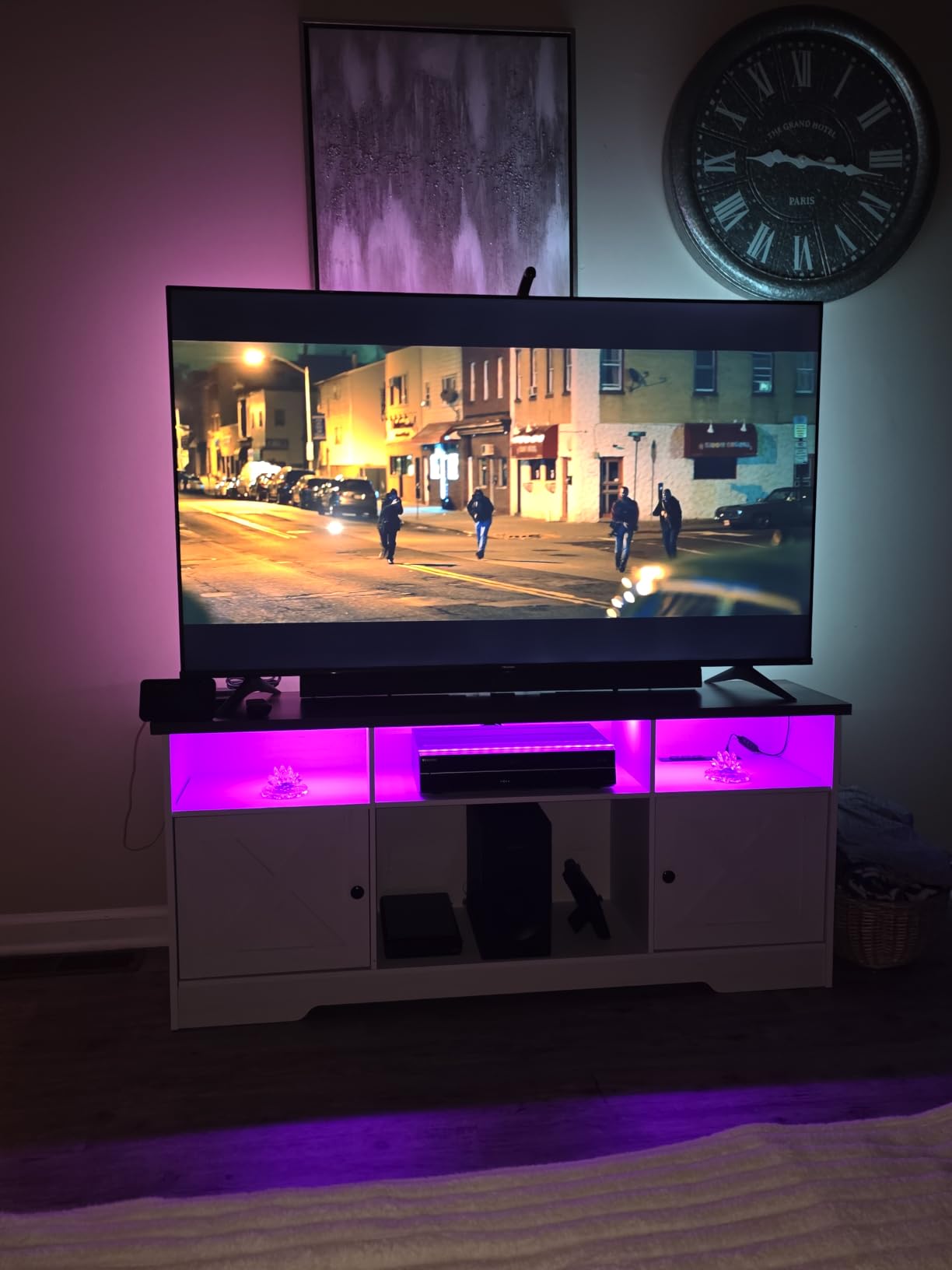 Casaottima TV Stand for 65 Inch TV, Entertainment Center, Walnut | Farmhouse Entertainment Center, Power Outlet & LED Light, Storage Cabinets, Media Furniture for Living Room, Bedroom customer photo 2