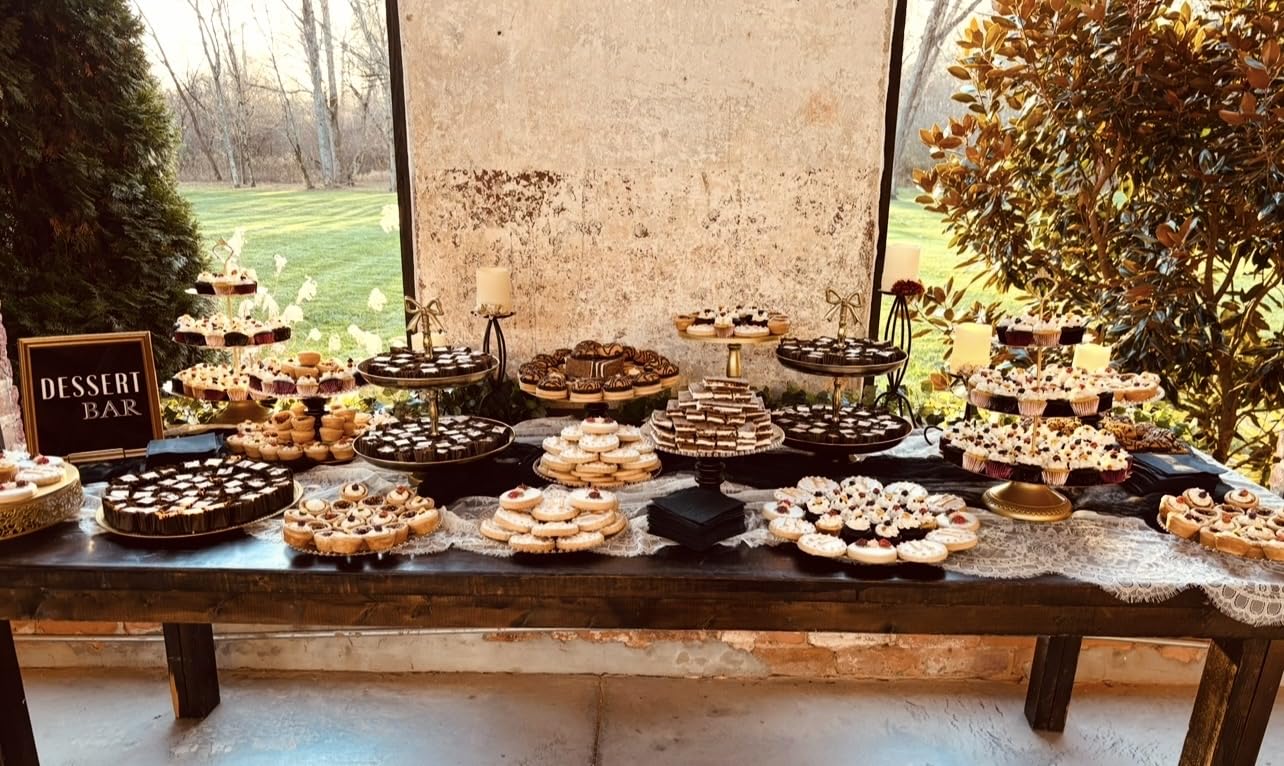 Fivenl 8 Pcs Cake Stand Gold Metal Dessert Table Display Set, 3-Tier Cupcake Stand, Cake Display Tower and Cookie Tray Rack Serving Tray for Birthday Party, Weddings, Baby Shower (Gold) customer photo 2